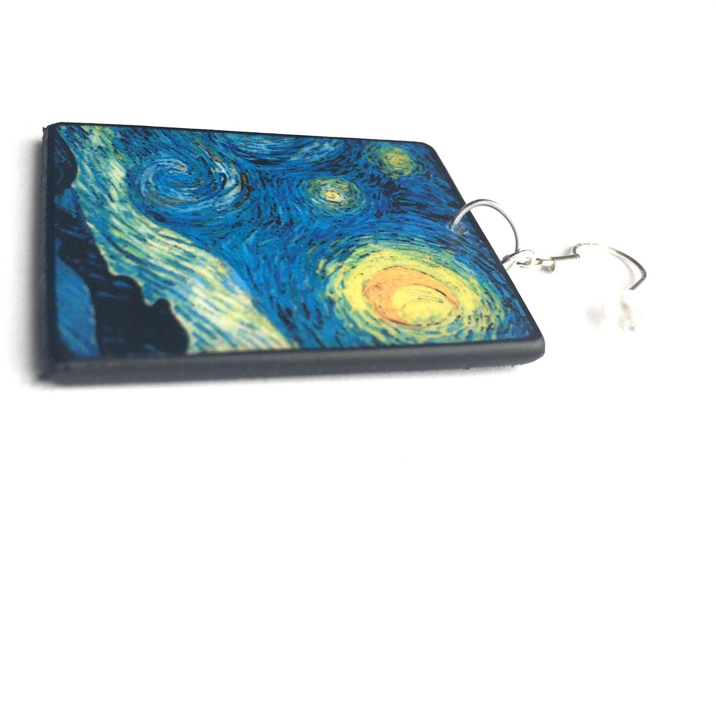 Vincent van Gogh, Starry Night, sustainable fashion, wood and sterling silver, art earrings,