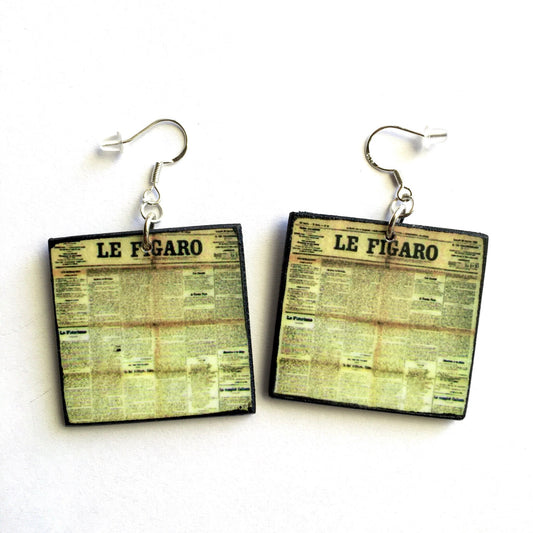 Funky, wooden and sterling silver hooks earrings. Le figaro aesthetic earrings.