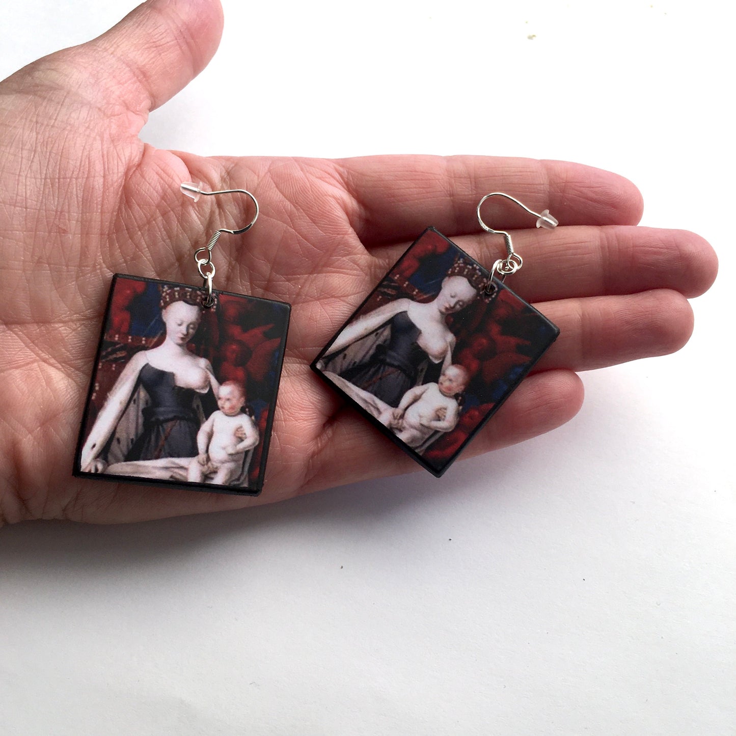 Madonna and child, sustainable wood and sterling earrings. Inspiration art . Mother gift.