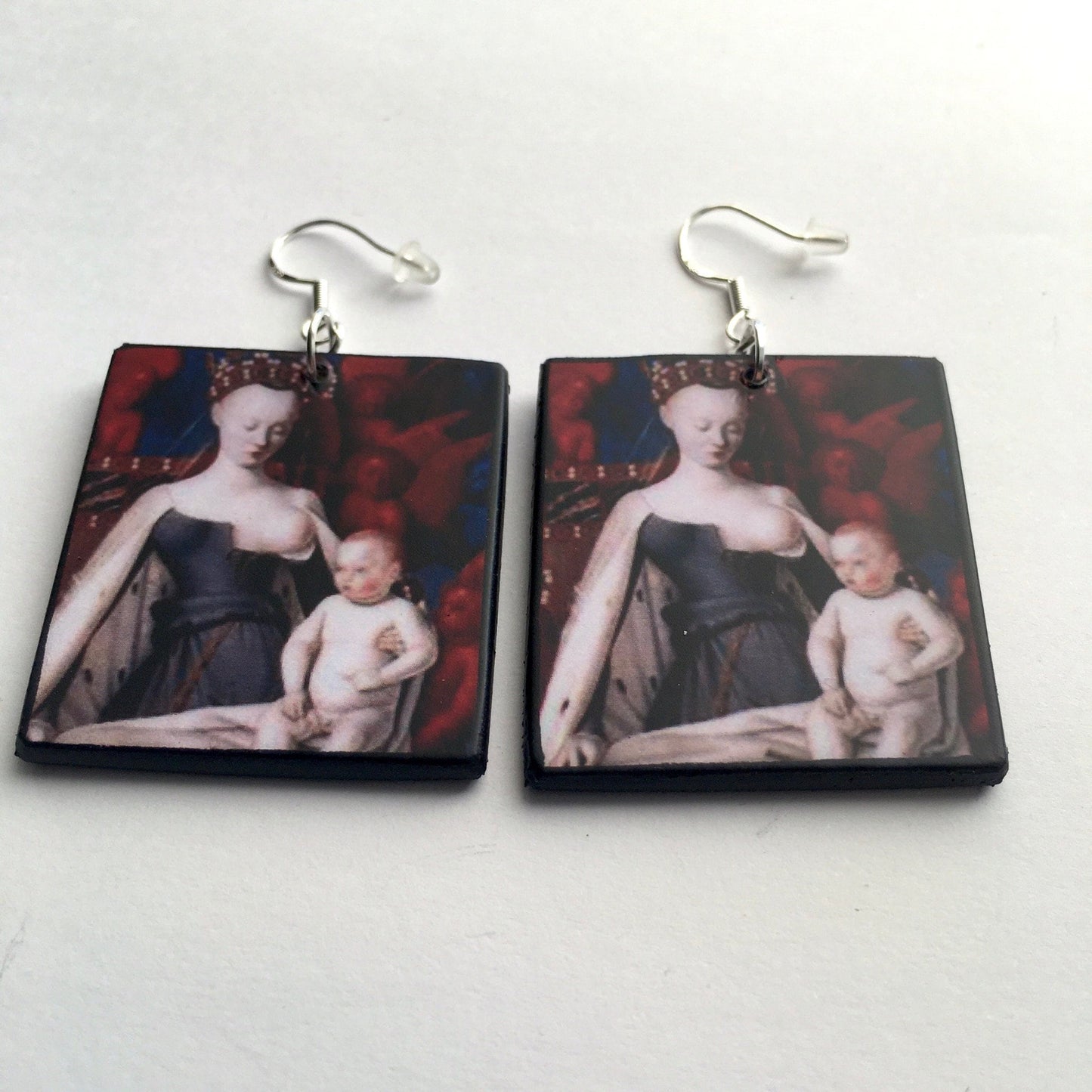 Madonna and child, sustainable wood and sterling earrings. Inspiration art . Mother gift.