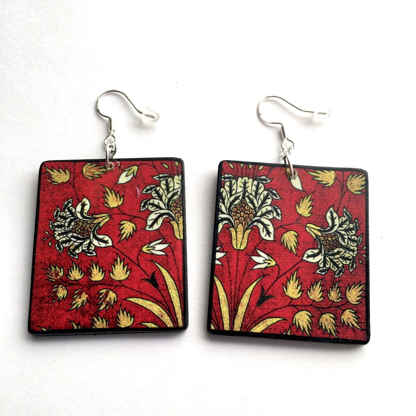 Wooden, geometric flower, art earrings. Gift for mom.