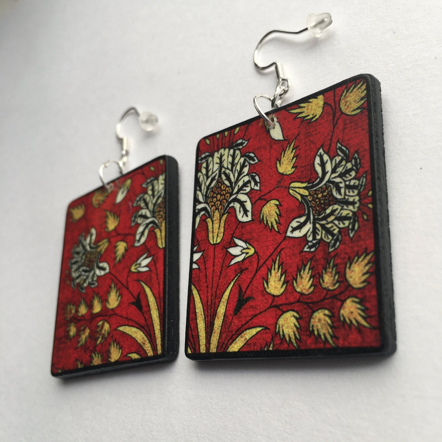 Wooden, geometric flower, art earrings. Gift for mom.