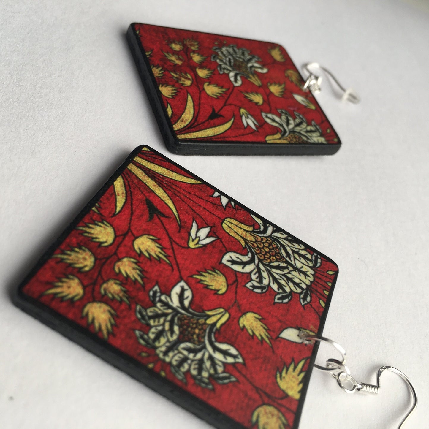 Wooden, geometric flower, art earrings. Gift for mom.