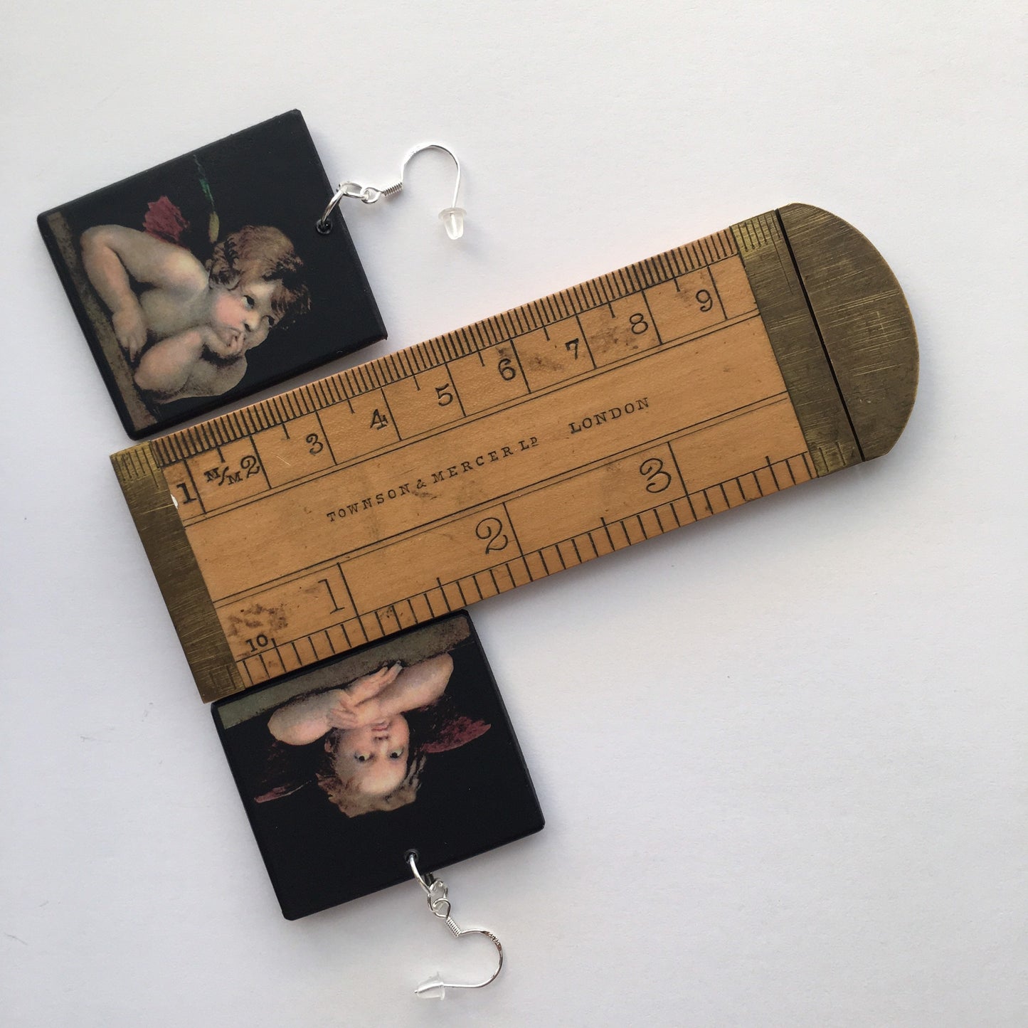 Raphael’s angels, cherubim, aesthetic, wood and sterling silver, asymmetric, art earrings. Christmas mom gift.
