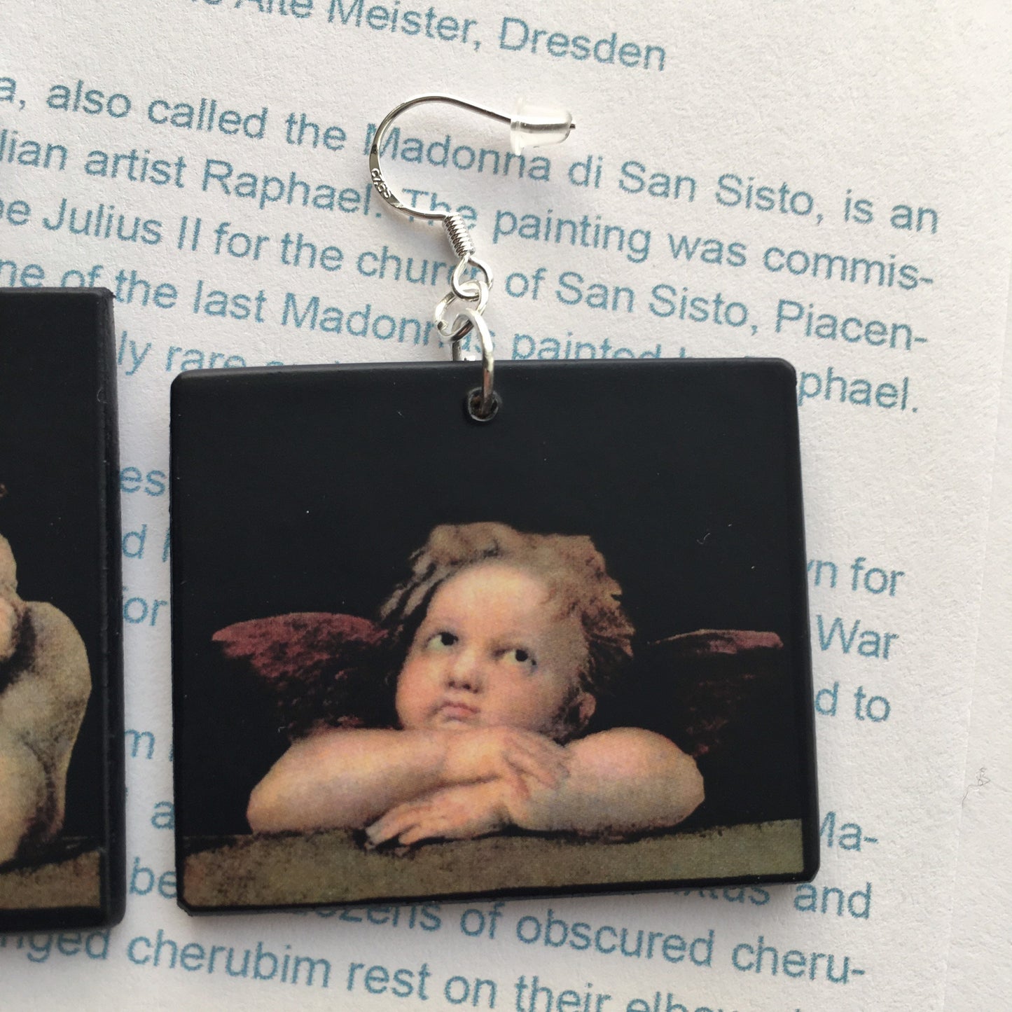 Raphael’s angels, cherubim, aesthetic, wood and sterling silver, asymmetric, art earrings. Christmas mom gift.
