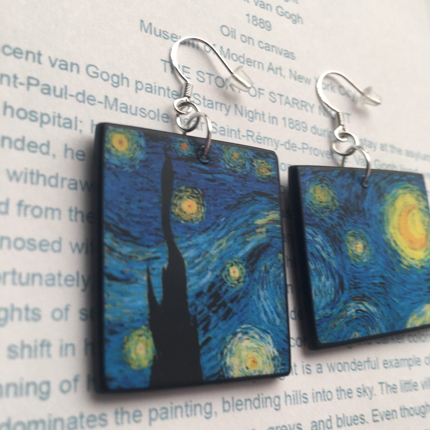Inspired asymmetrical earrings, by Van Gogh Obljewellery art earrings