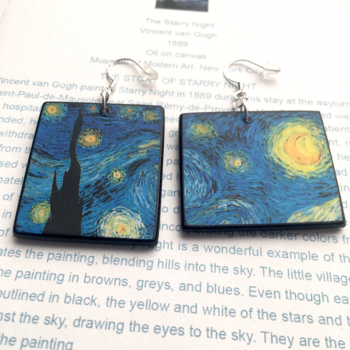 Inspired asymmetrical earrings, by Van Gogh