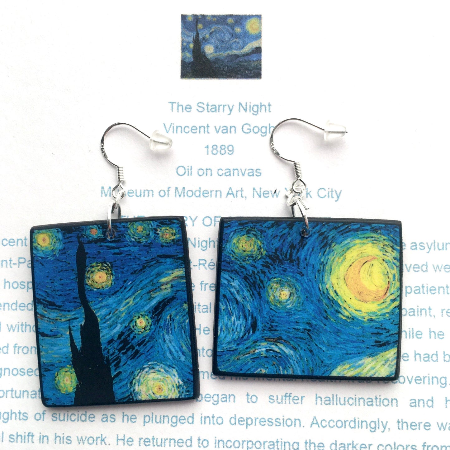 Inspired asymmetrical earrings, by Van Gogh