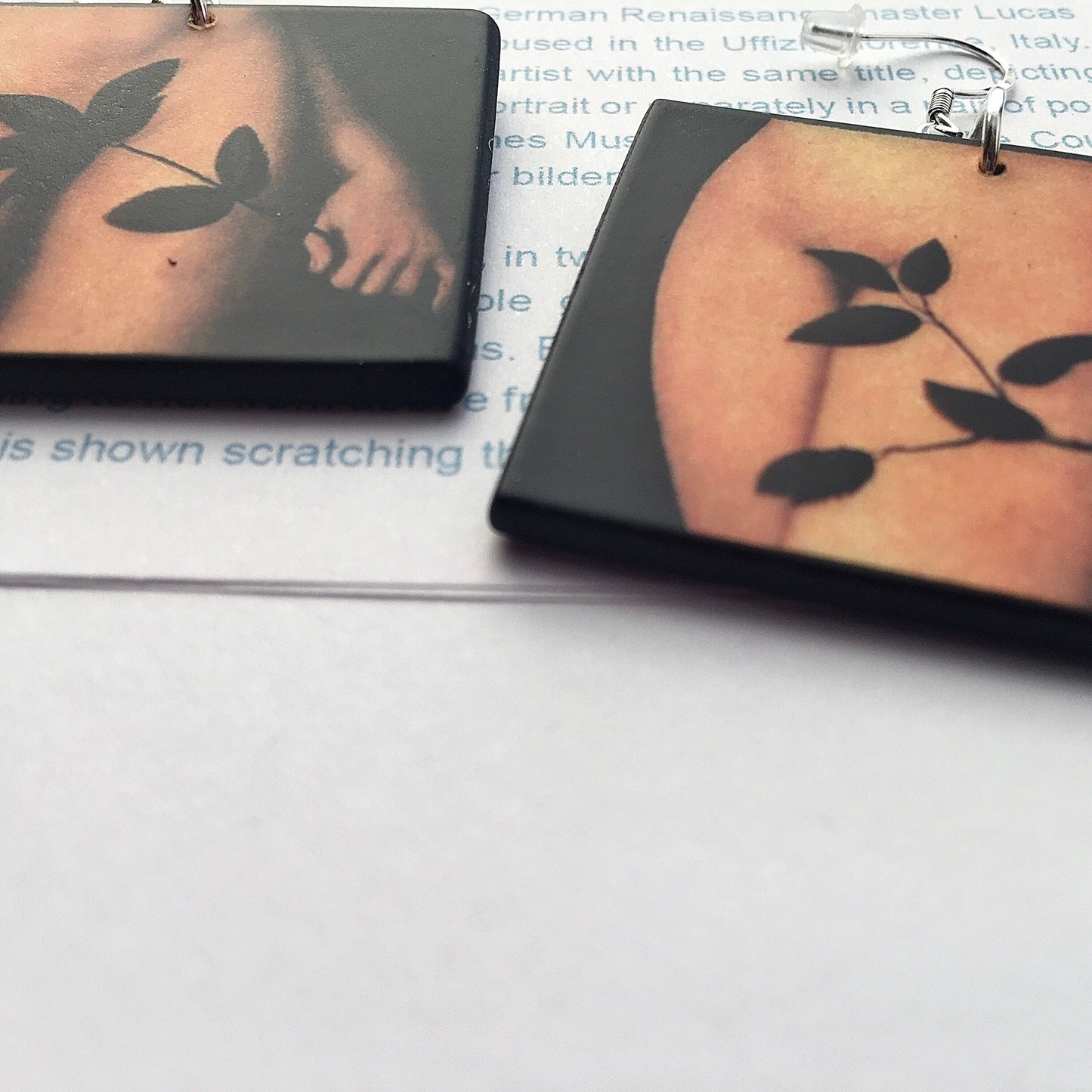 Cranach inspired art earrings. Adam and Eve.