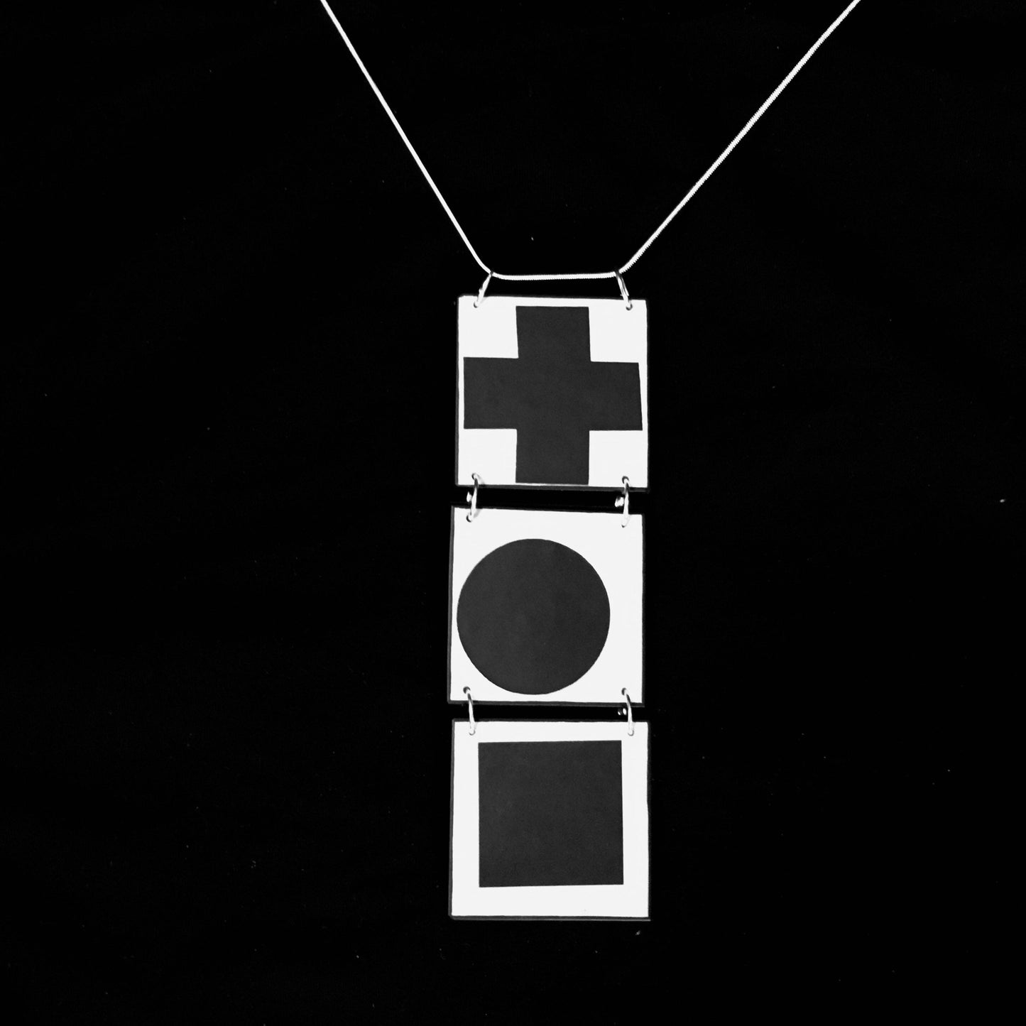Black Cross, Black Circle, Black Square, Obljewellery is inspired by Kazimir Malevich and his Suprematist paintings for this Necklace pendant.