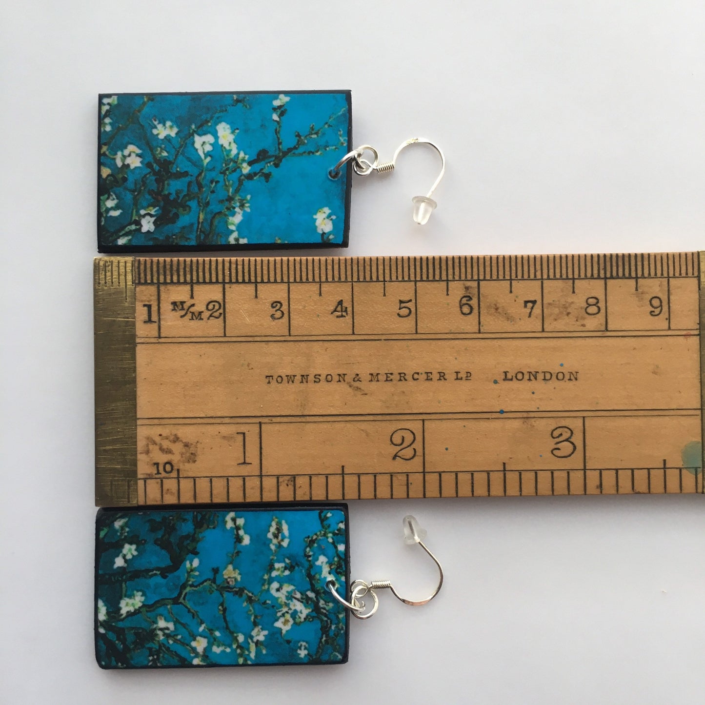 Vincent Van Gogh, floral art earrings. Sustainable wood and 925 sterling silver earrings. Alternative engagement earrings gift.