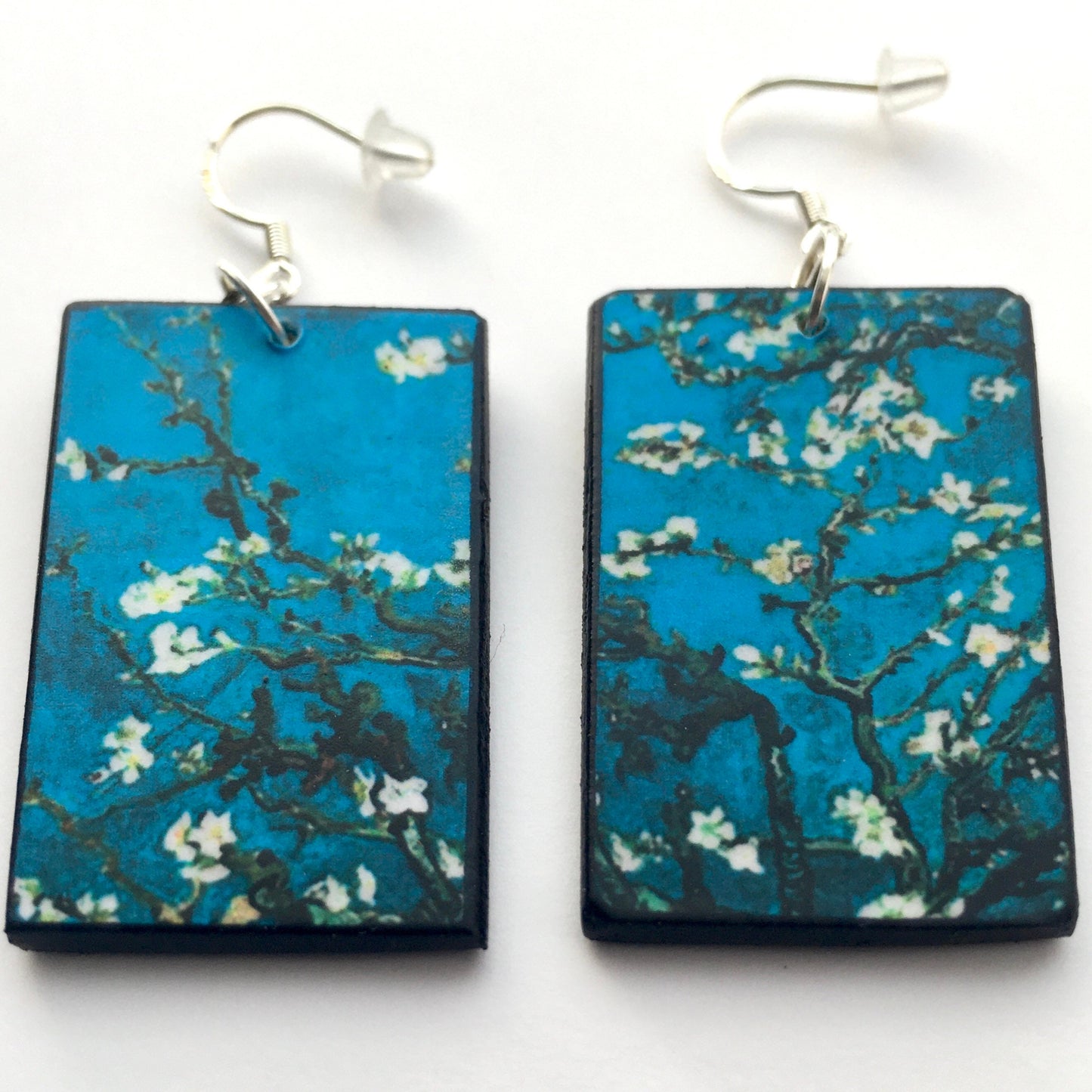 Vincent Van Gogh, floral art earrings. Sustainable wood and 925 sterling silver earrings. Alternative engagement earrings gift.