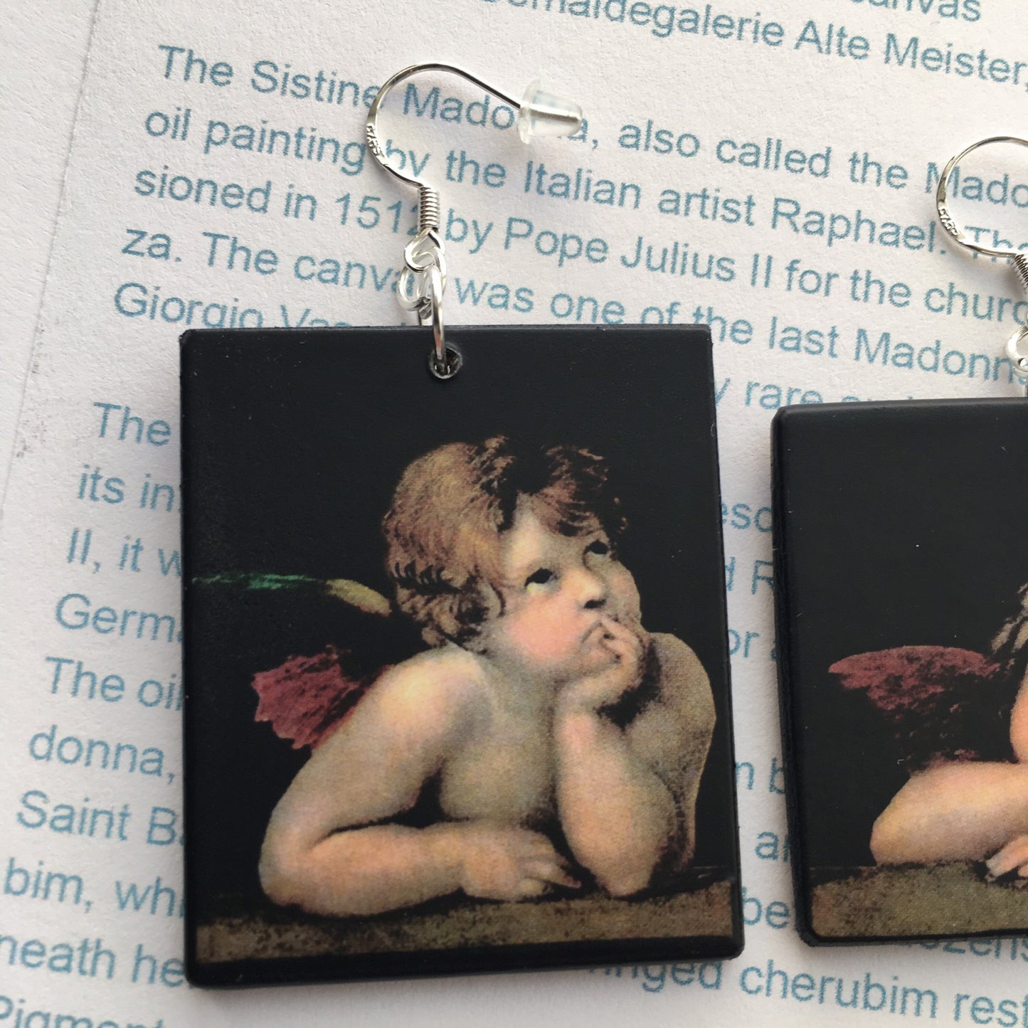 Raphael’s angels, cherubim, aesthetic, wood and sterling silver, asymmetric, art earrings. Christmas mom gift.