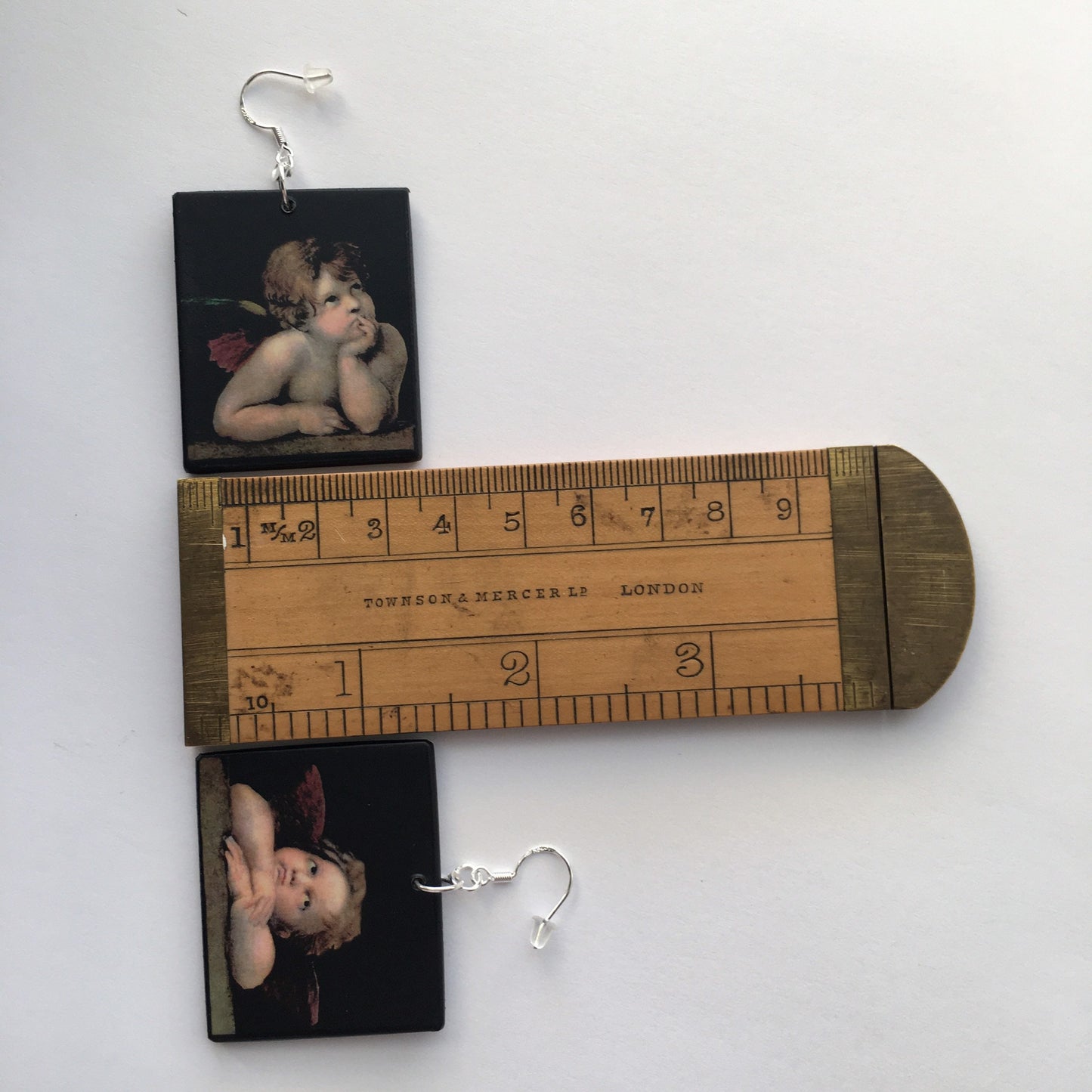 Raphael’s angels, cherubim, aesthetic, wood and sterling silver, asymmetric, art earrings. Christmas mom gift.
