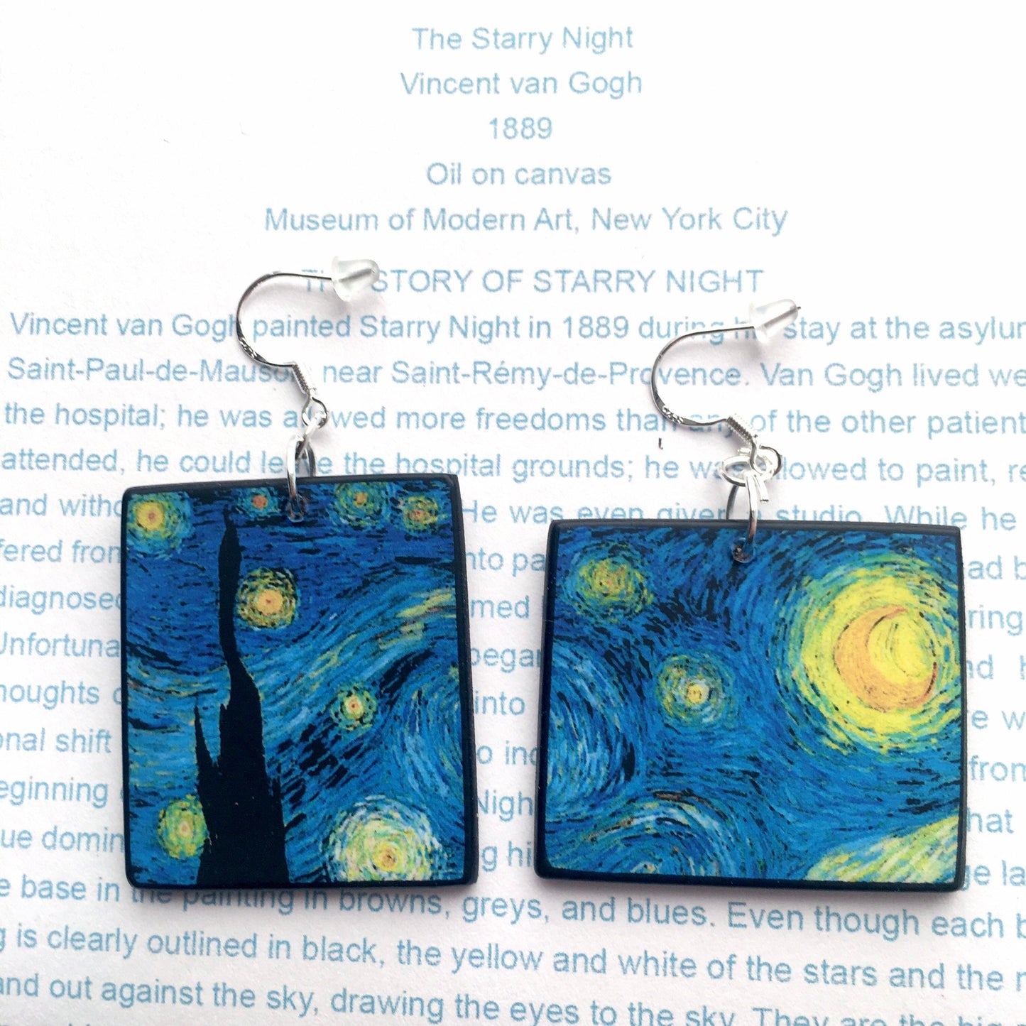 Inspired asymmetrical earrings, by Van Gogh Obljewellery art earrings