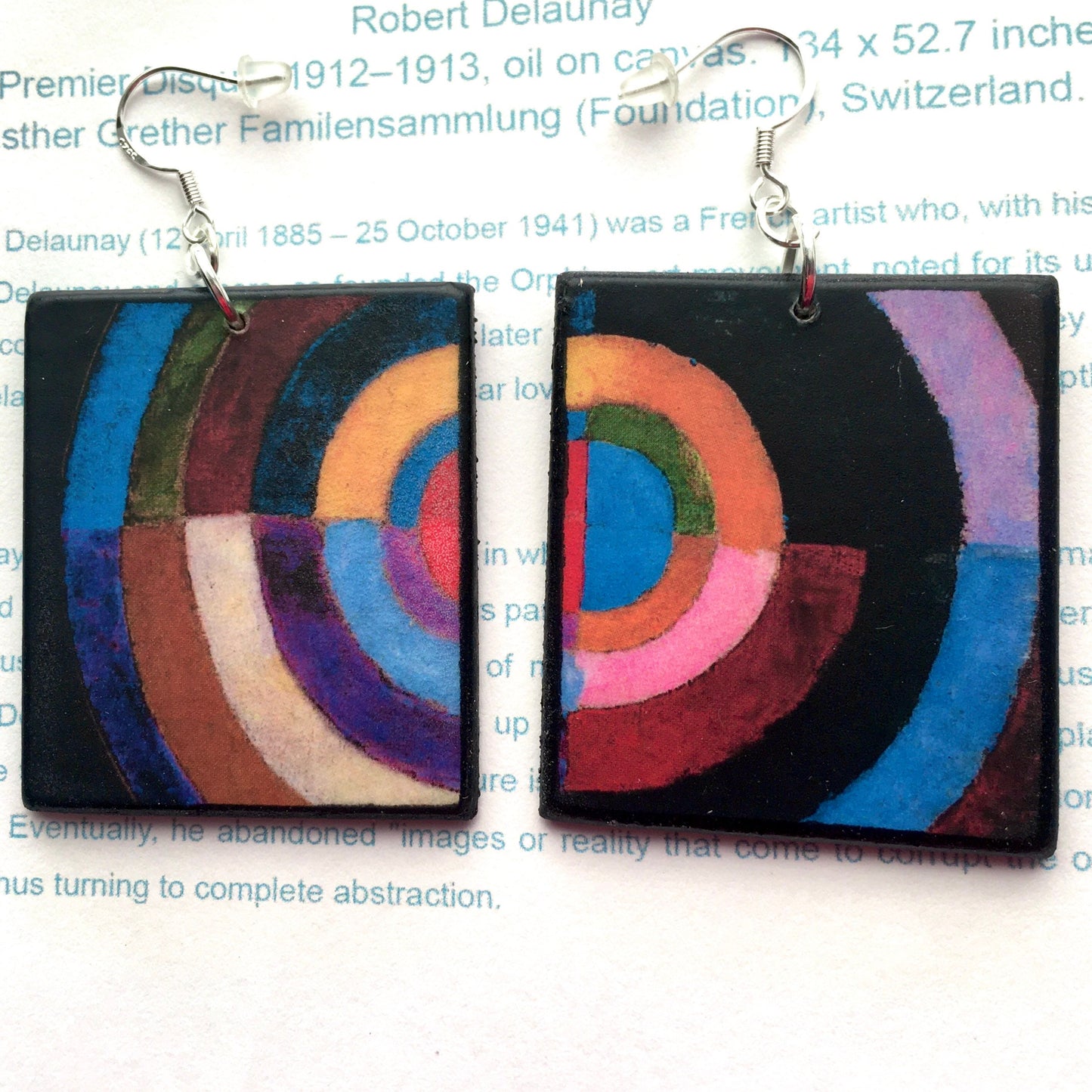 Art earrings by Obljewellery inspired by Robert Delaunay and his painting "Disque Simultane"