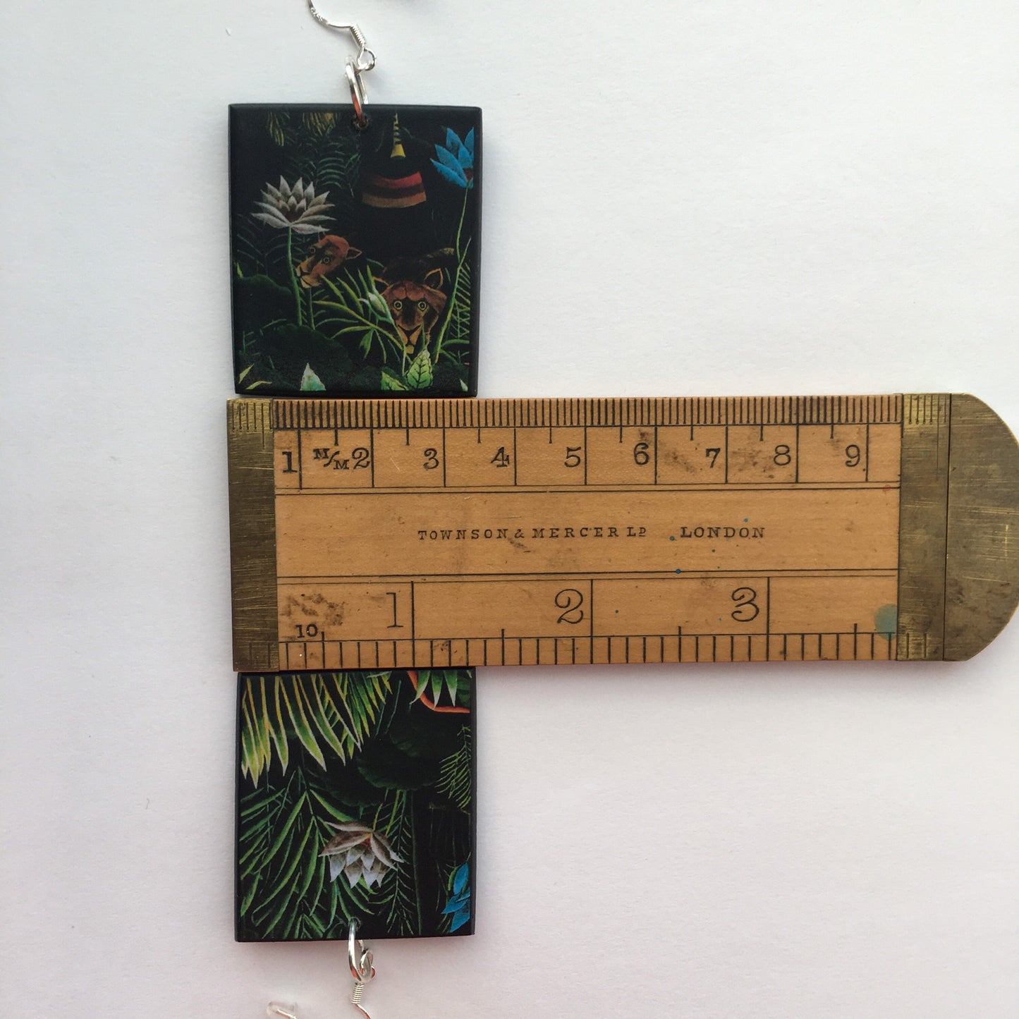 The Dream, Henry Rousseau fantasy forest art, wood, silver hooks earrings. Friend gift.