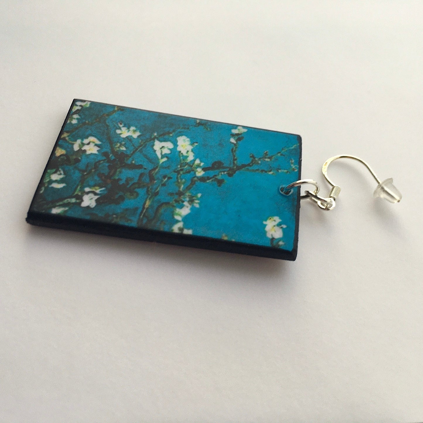 Vincent Van Gogh, floral art earrings. Sustainable wood and 925 sterling silver earrings. Alternative engagement earrings gift.