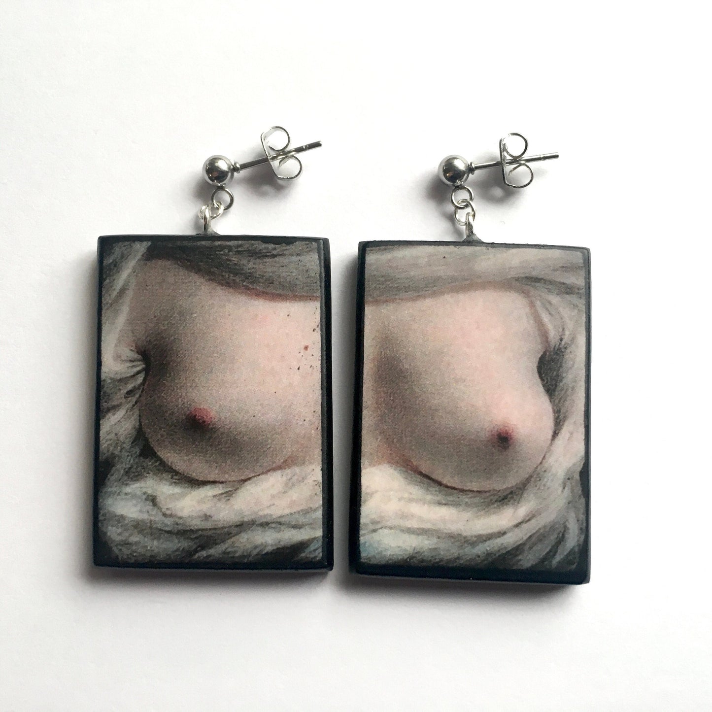 Art earrings, painting Beauty Revealed by Sarah Goodridge