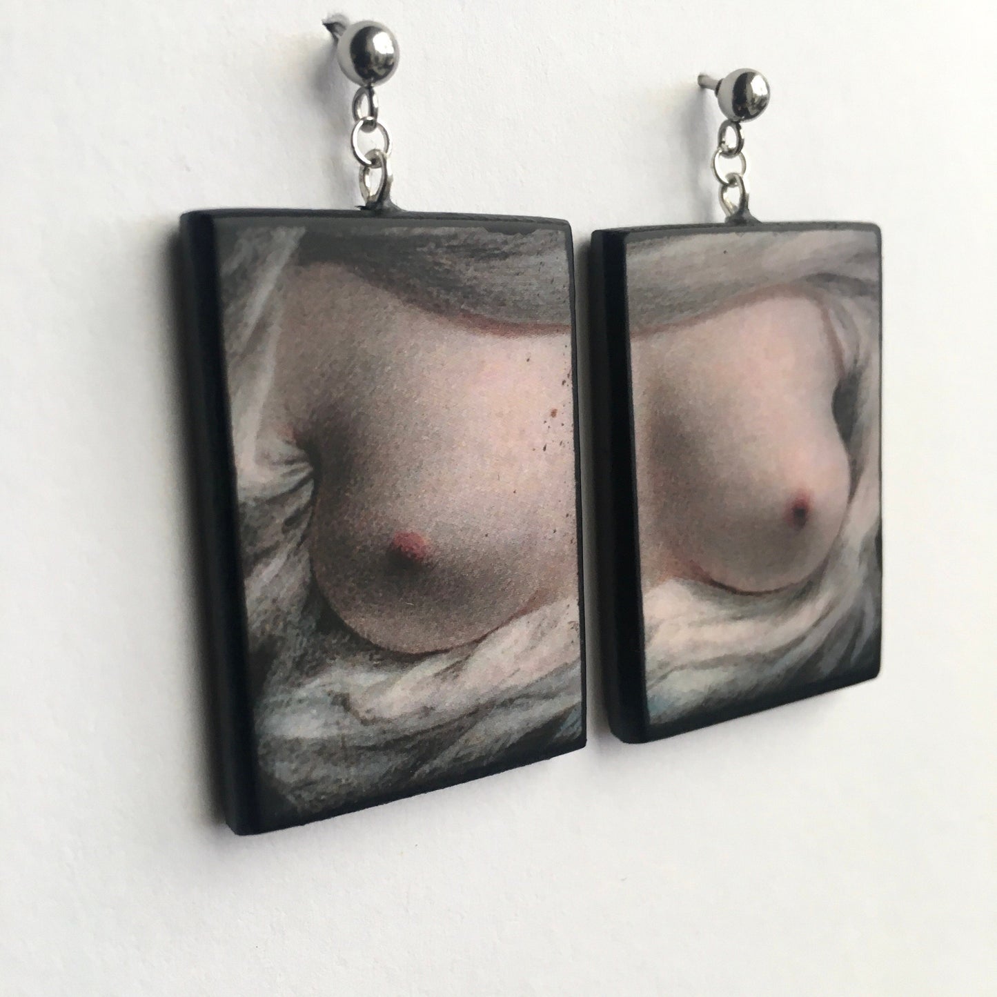 Art earrings, painting Beauty Revealed by Sarah Goodridge