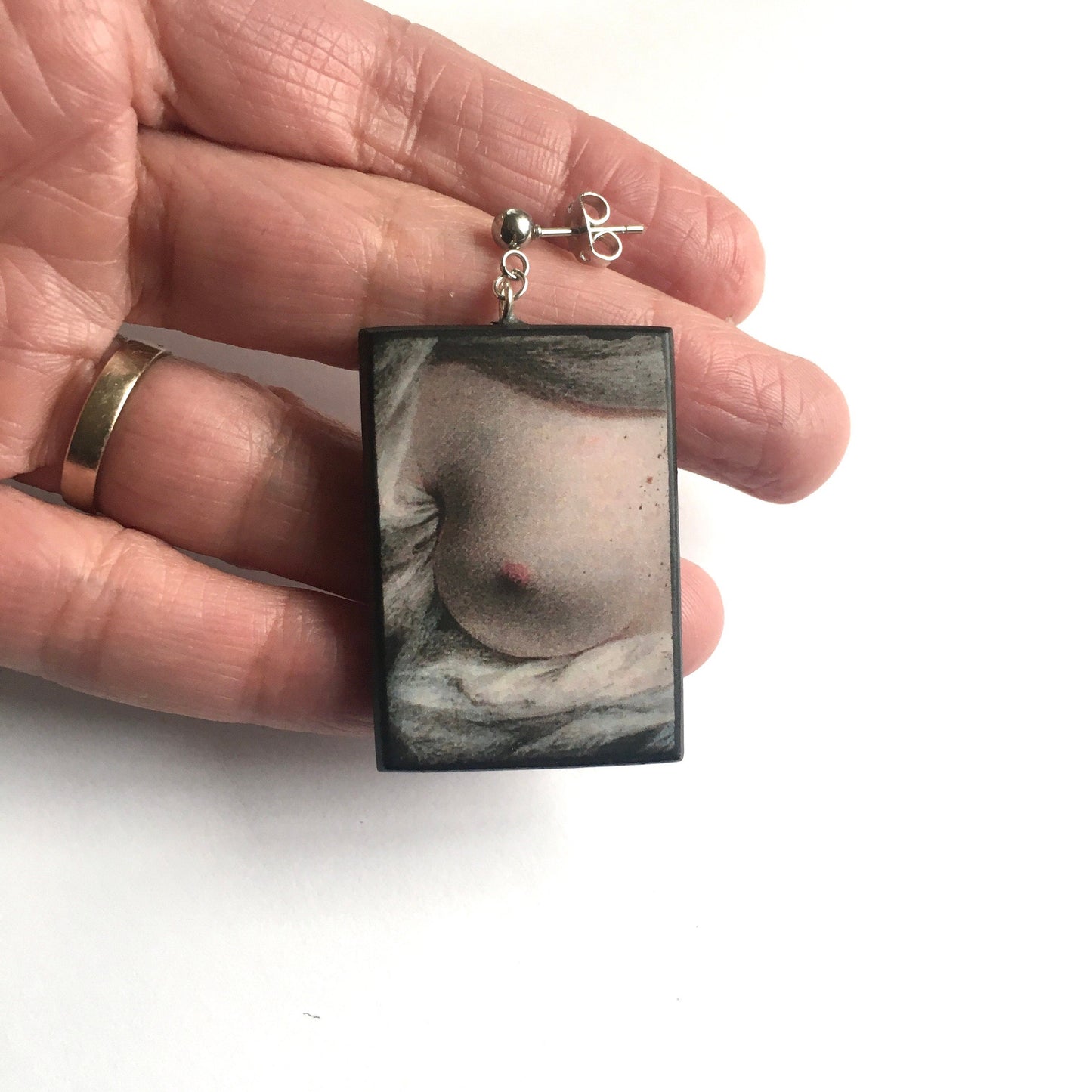 Art earrings, painting Beauty Revealed by Sarah Goodridge