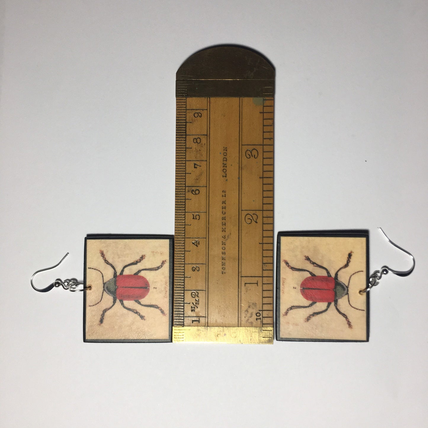 Insect earrings, vintage art illustration, wooden art earrings, alternative girl gift.