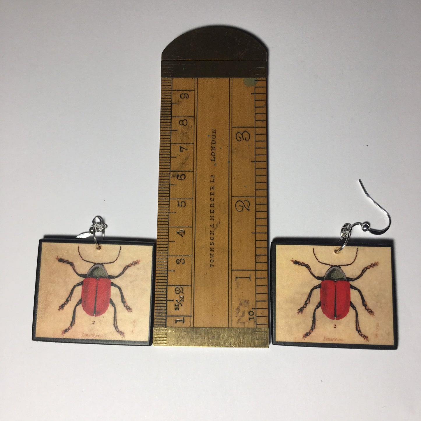 Insect earrings, vintage art illustration, wooden art earrings, alternative girl gift.