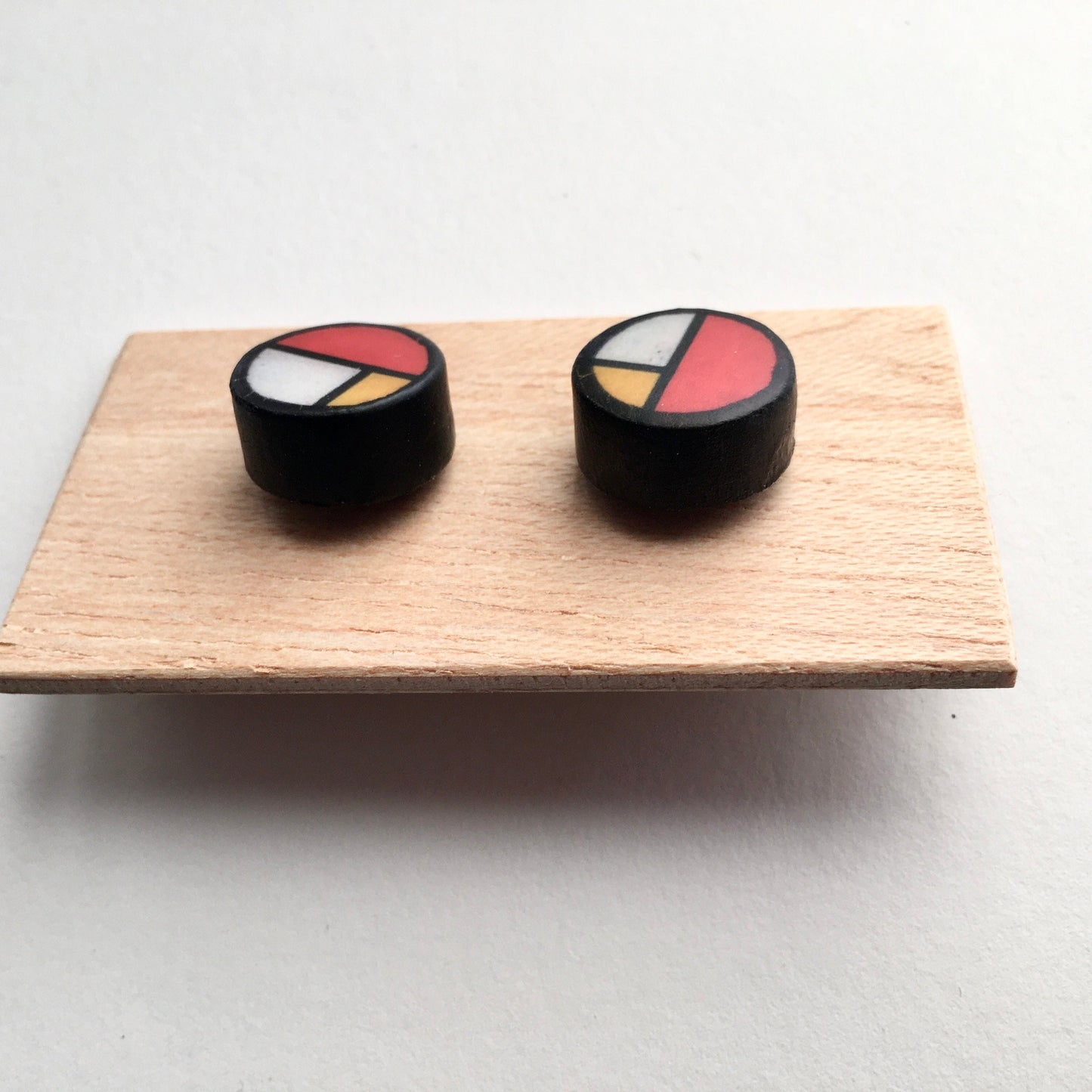 Mondrian men’s earrings. Sterling silver and sustainable wood stud earrings. Father’s Day gift.