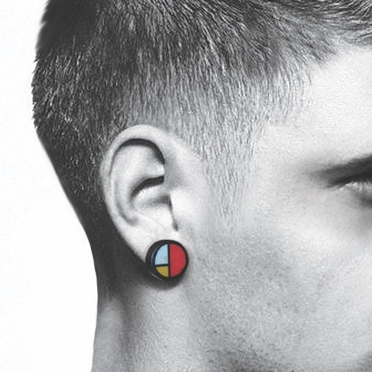 Mondrian men’s earrings. Sterling silver and sustainable wood stud earrings. Father’s Day gift.