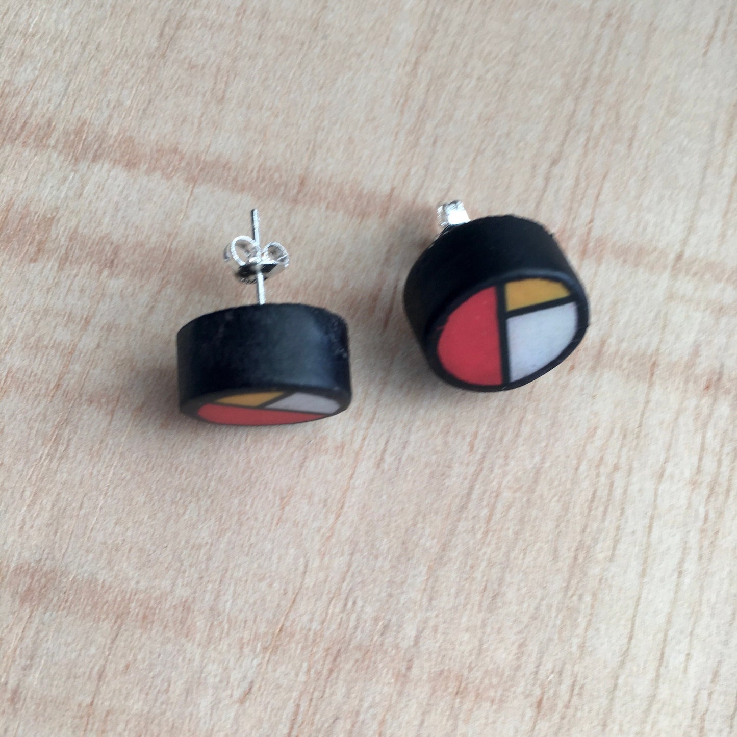 Mondrian men’s earrings. Sterling silver and sustainable wood stud earrings. Father’s Day gift.