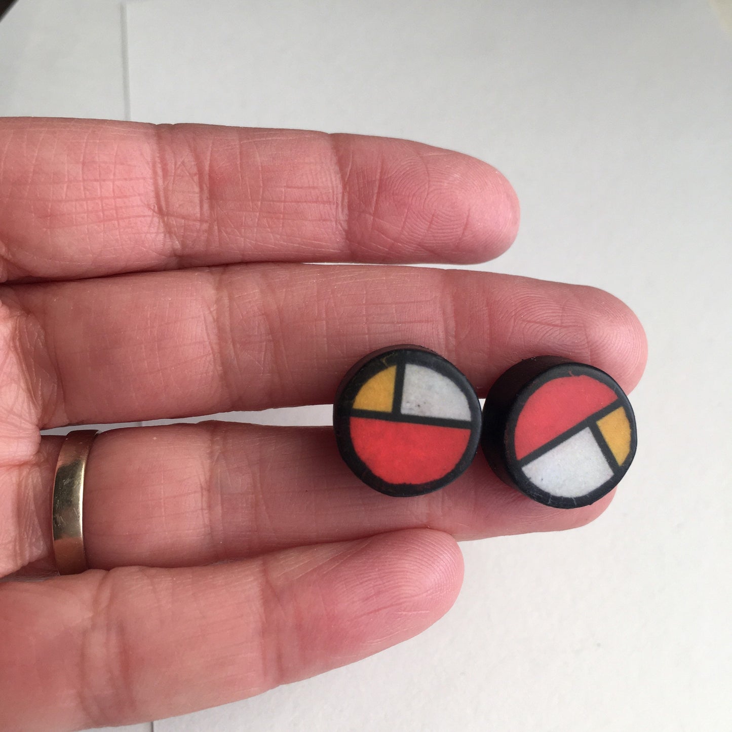 Mondrian men’s earrings. Sterling silver and sustainable wood stud earrings. Father’s Day gift.