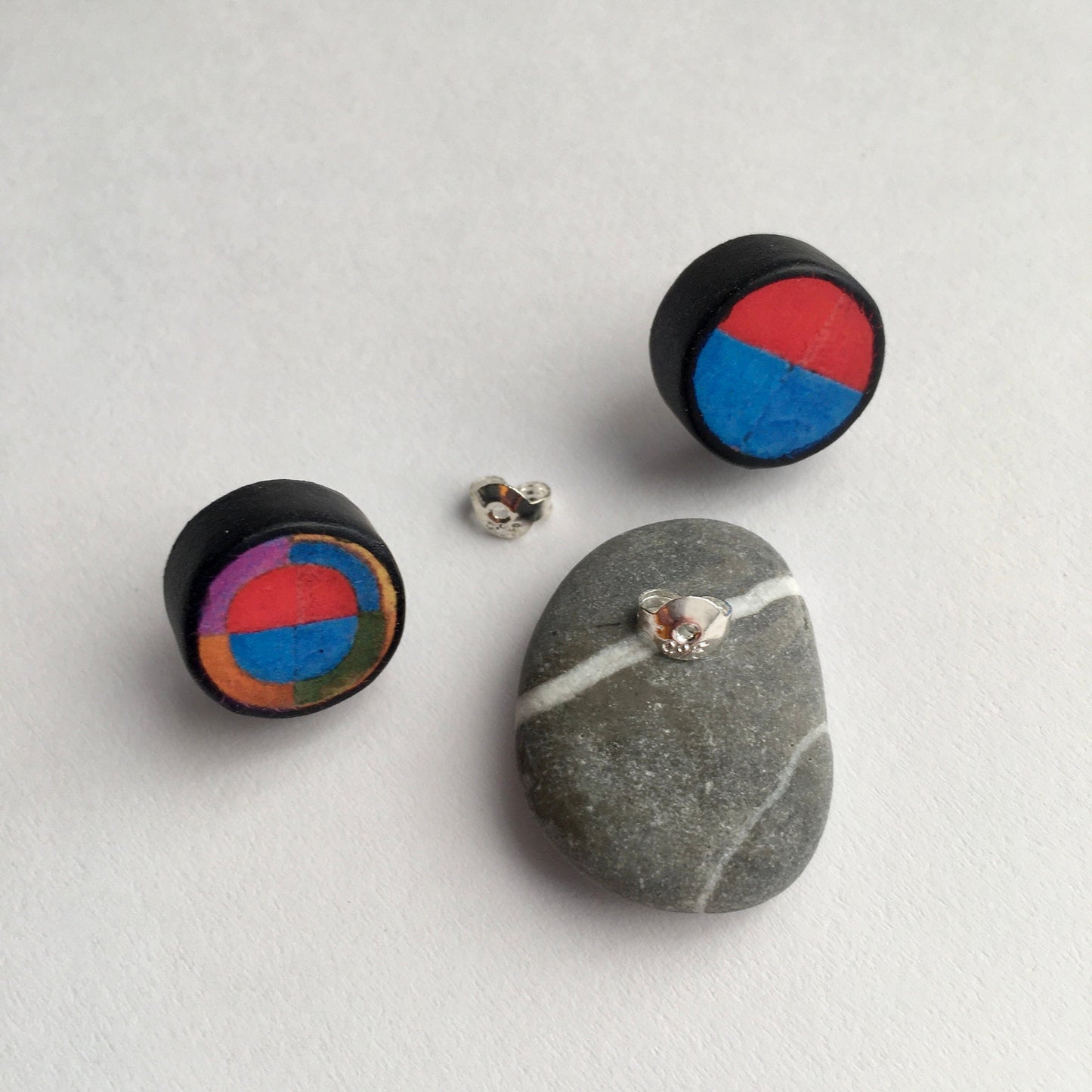 Robert Delaunay art earrings. Sustainable wood, sterling silver stud earrings. Teen girl gift.