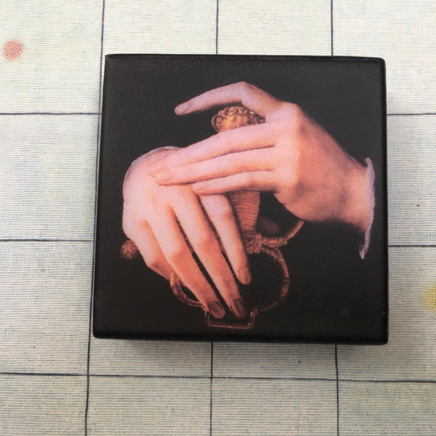 Art Brooch inspired by Agnolo Bronzino hands detail on sustainable wood. unisex artsy brooch . Jewellery gift