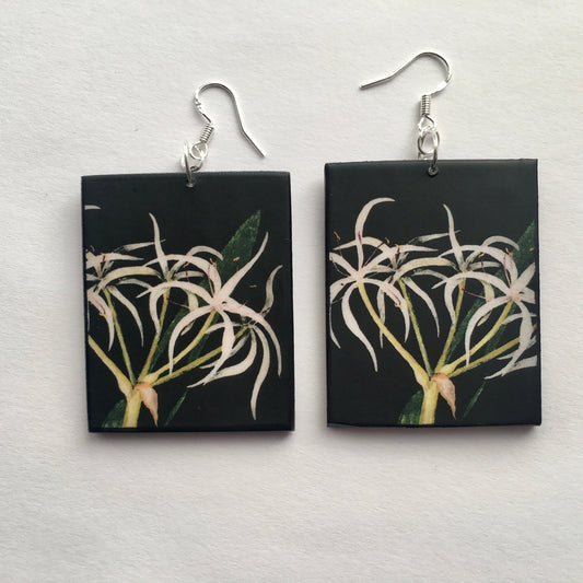 Sustainable wooden earrings inspired by Mary Delany with hypoallergenic sterling silver hooks. These lightweight and charming white flowers earrings are the artsy gift for every occasion,