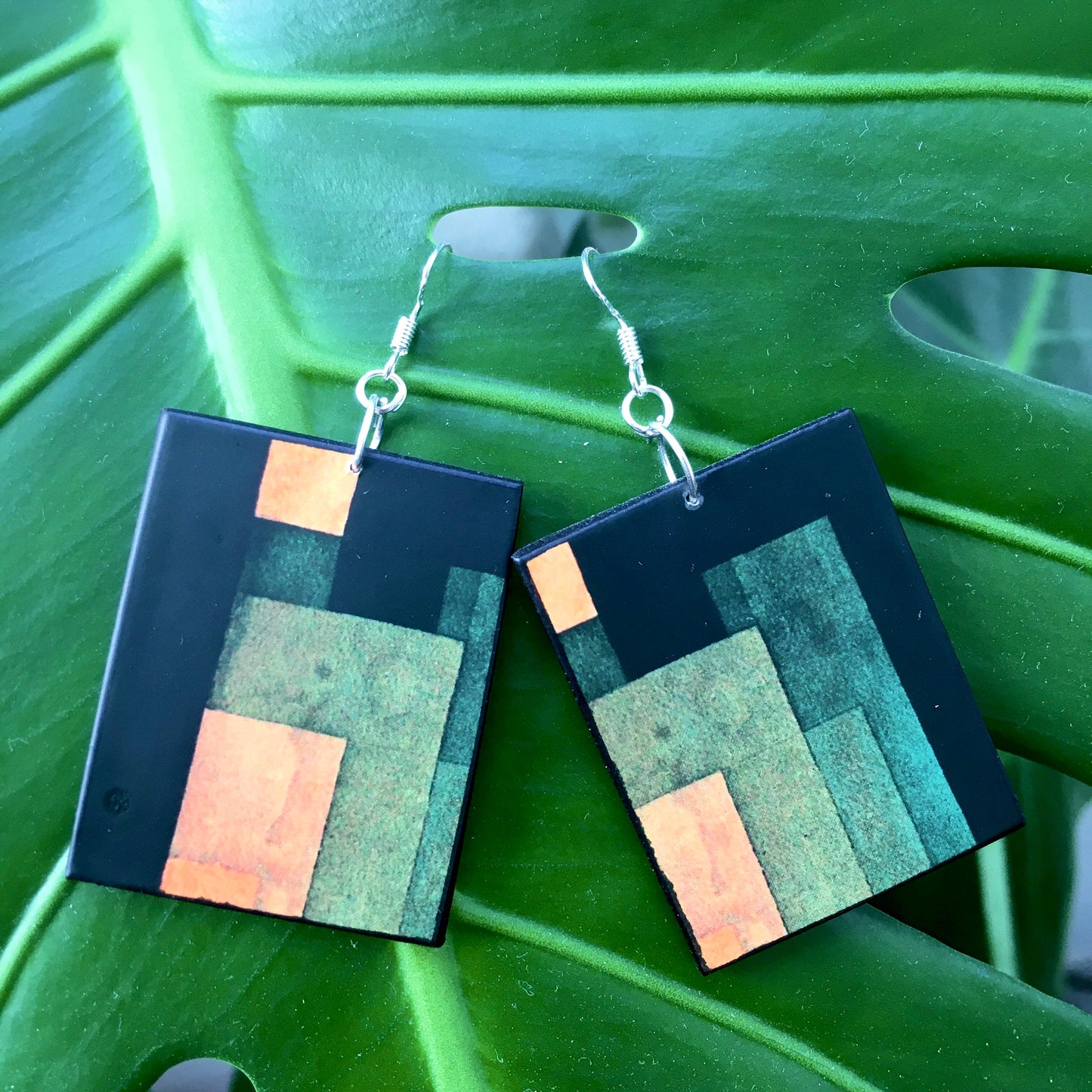 Paul Klee artsy earrings, sustainable wood, 925 silver hooks. Birthday girl gift.