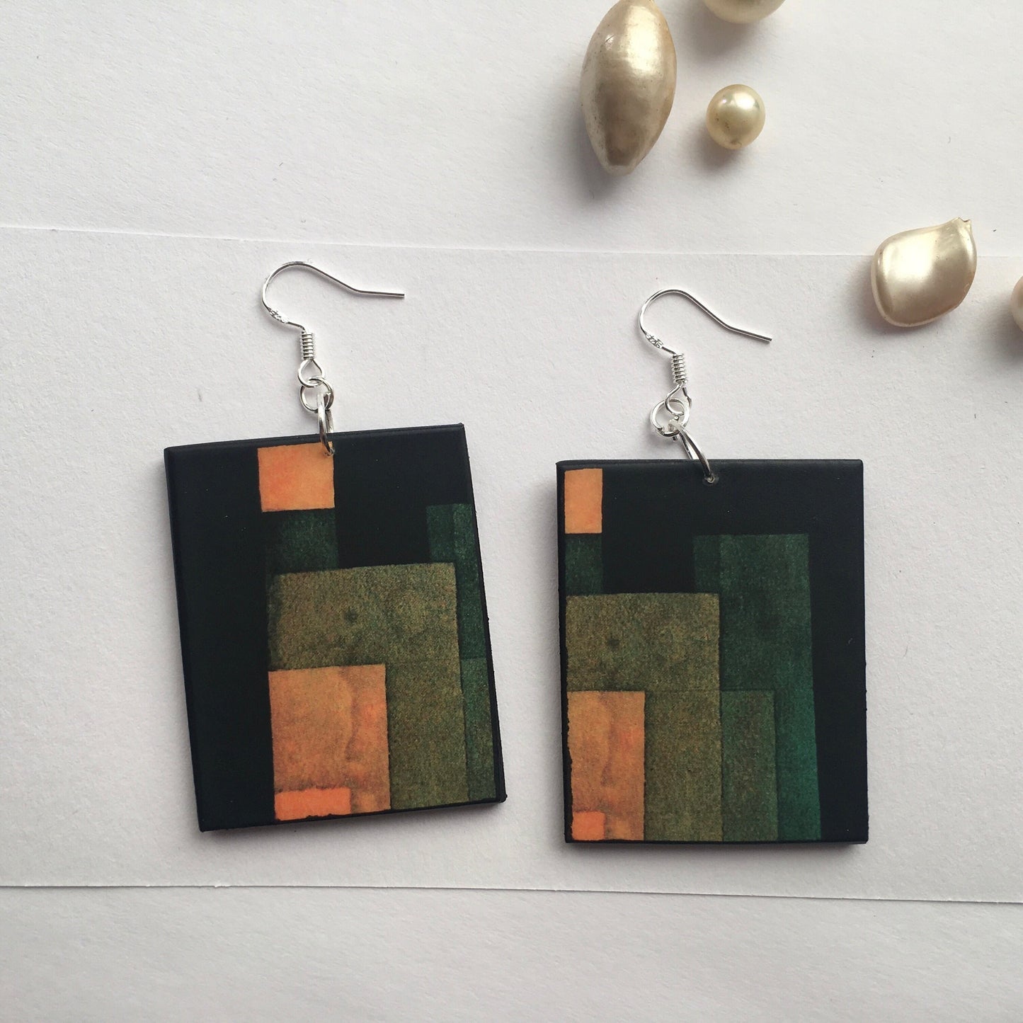 Paul Klee artsy earrings, sustainable wood, 925 silver hooks. Birthday girl gift.