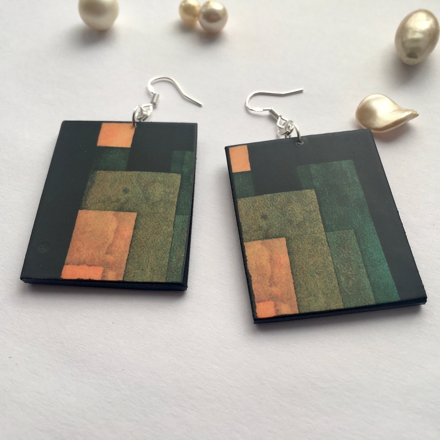 Paul Klee artsy earrings, sustainable wood, 925 silver hooks. Birthday girl gift.