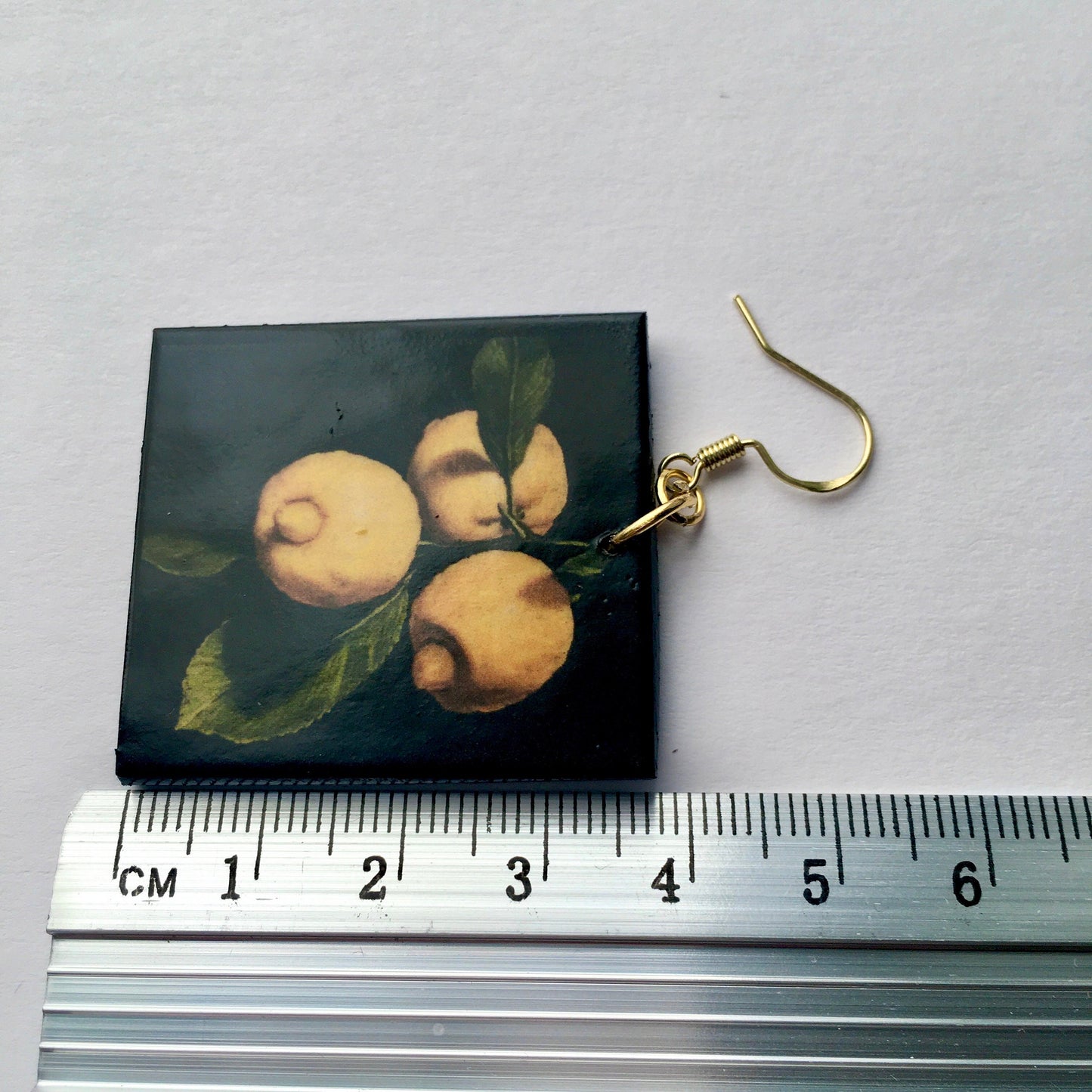 Museum-Inspired Sustainable Earrings Lemon art earrings, sustainable wooden earrings. Wearable artsy gift. Obljewellery