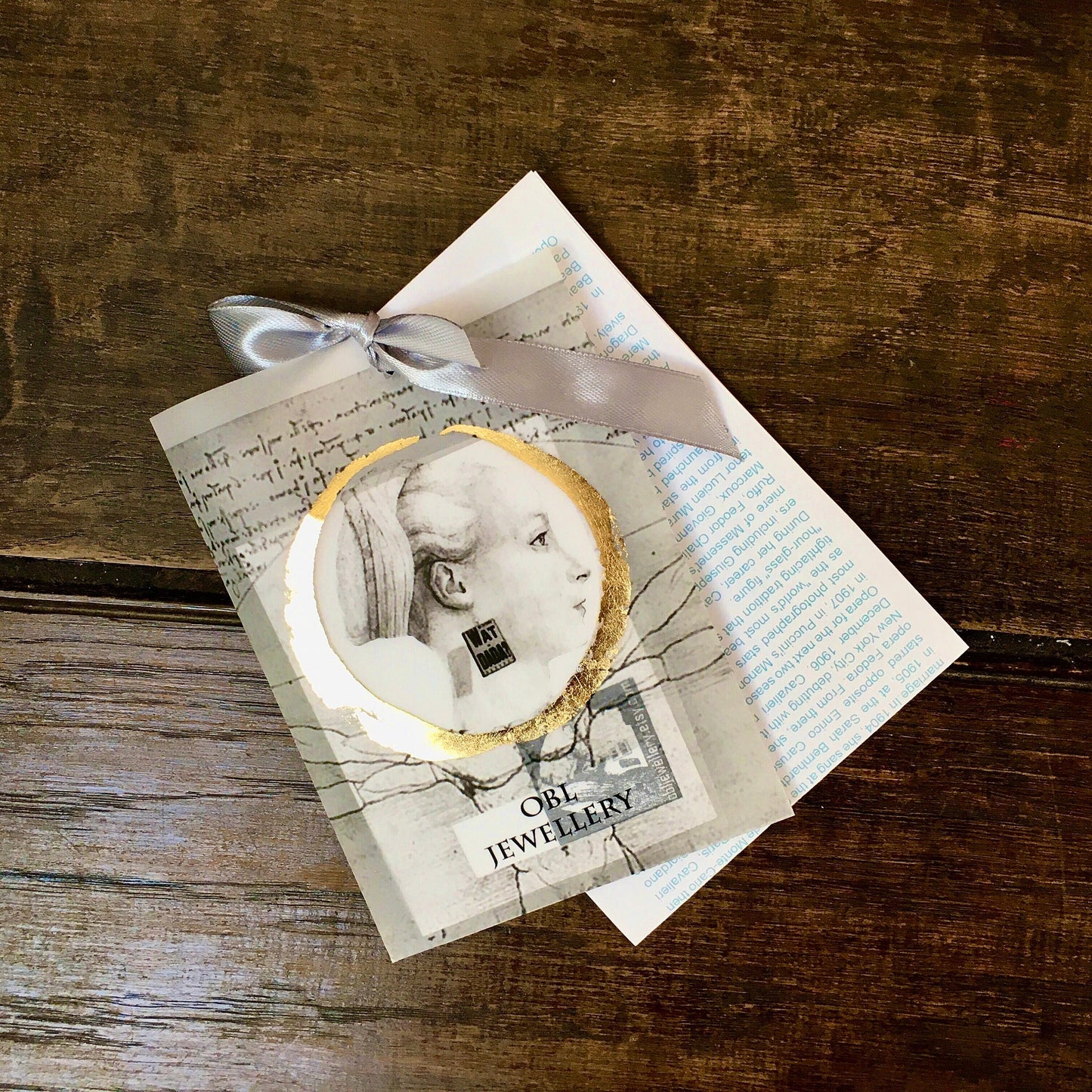 Wood base for an elegant handmade envelops gift by Obljewellery