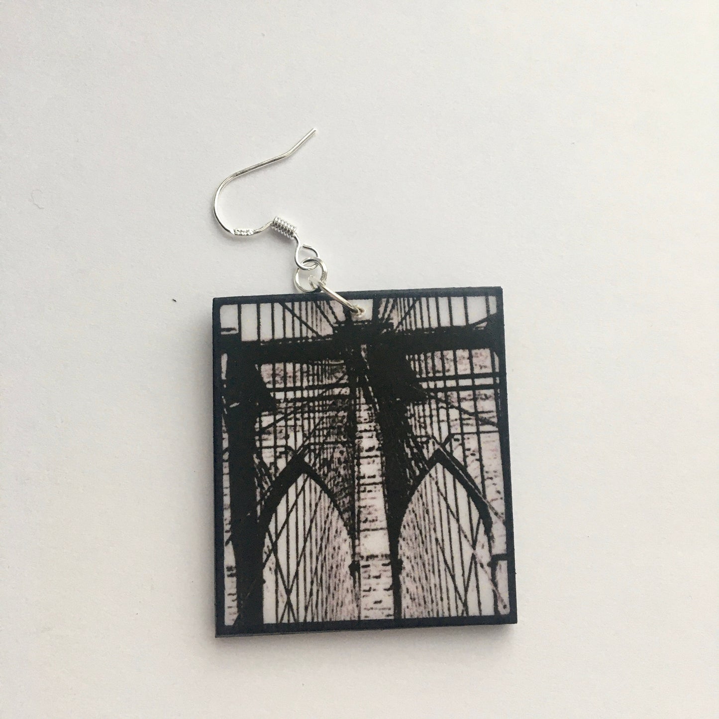 Brooklyn Bridge, artsy earrings gift. Sustainable wood and silver hooks.