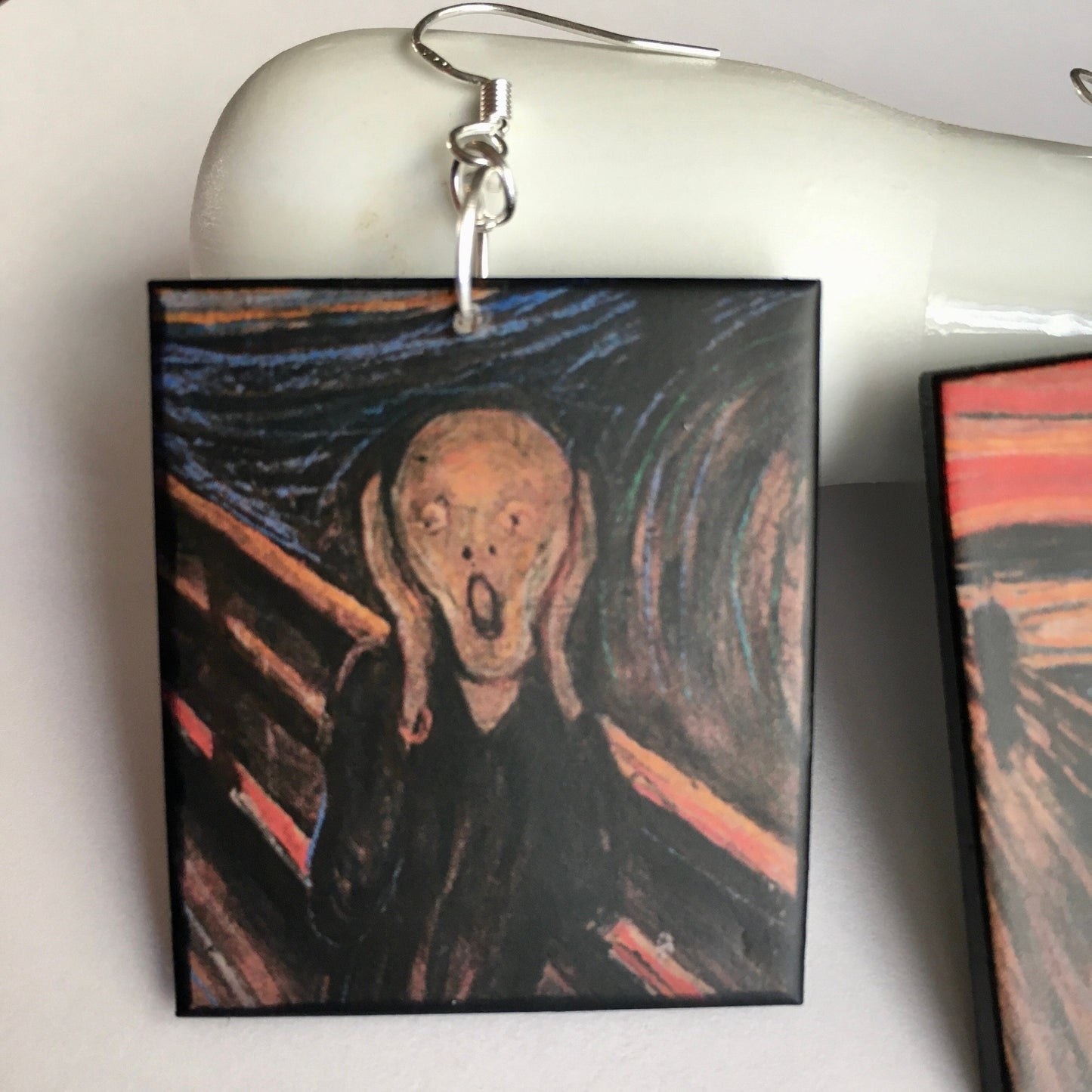 The Scream earrings, Edvard Munch wood earrings. Artsy girl style. Cool gift for her.