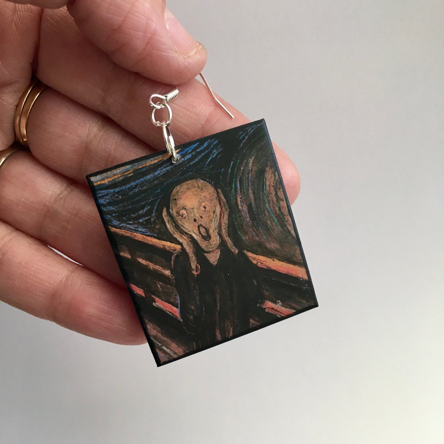 The Scream earrings, Edvard Munch wood earrings. Artsy girl style. Cool gift for her.
