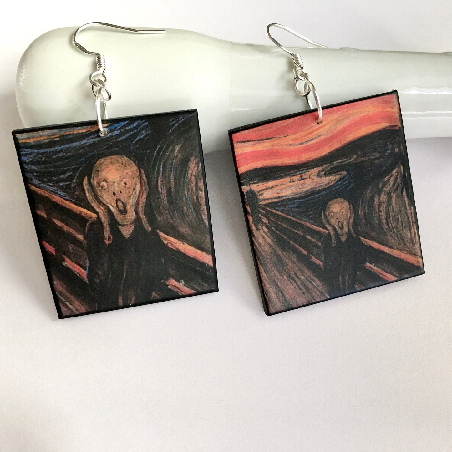 The Scream earrings, Edvard Munch wood earrings. Artsy girl style. Cool gift for her.