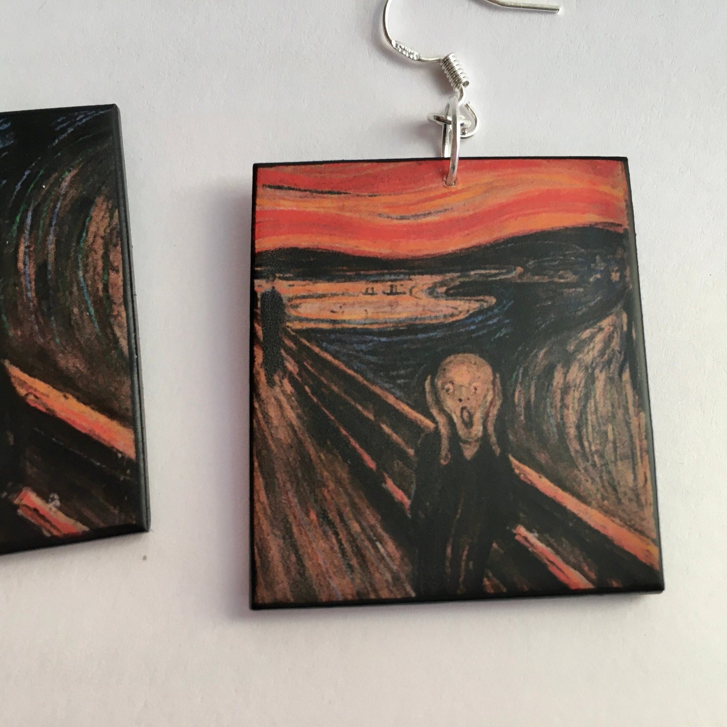 The Scream earrings, Edvard Munch wood earrings. Artsy girl style. Cool gift for her.