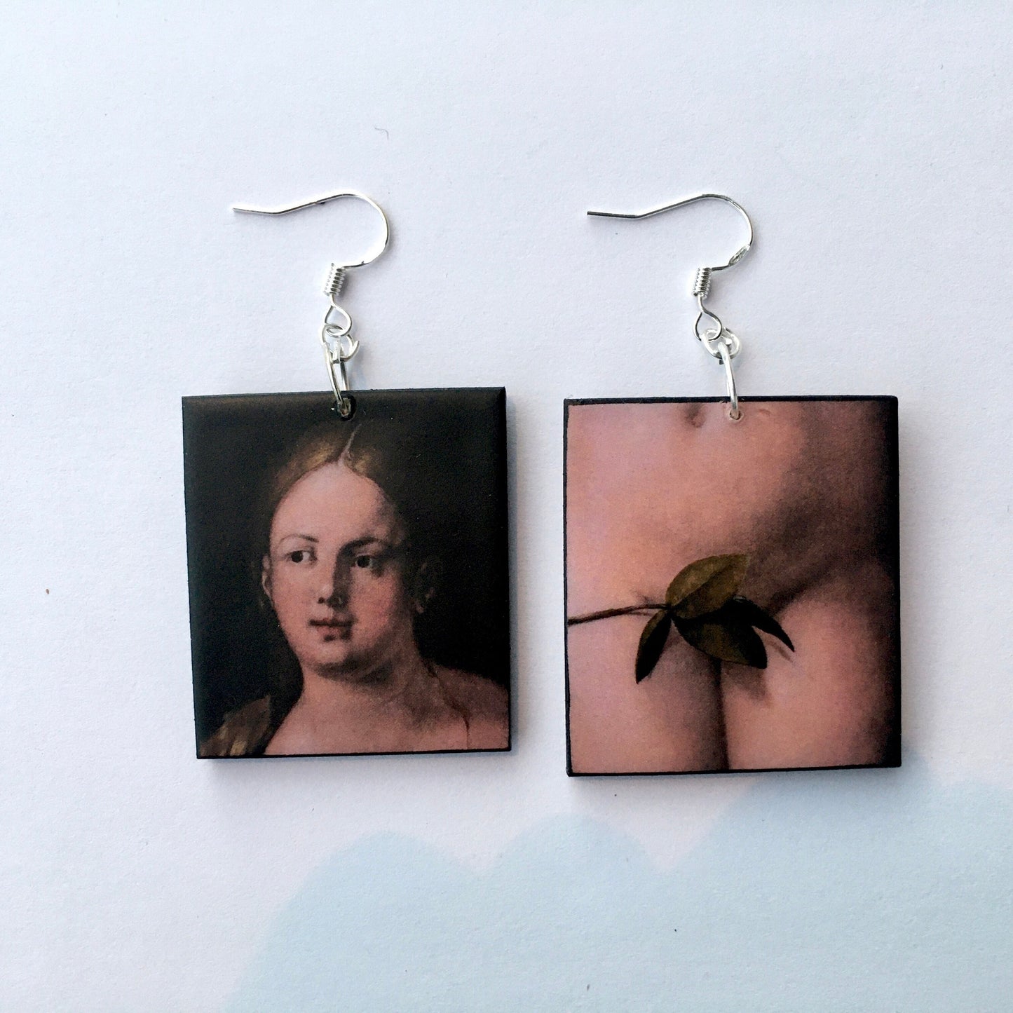 Albrecht Durer, Eve, gothic art style. Wooden, artsy earrings with details of Eve body, nude art earrings. You can choose to buy 3 earrings or a pair with the details you like more.