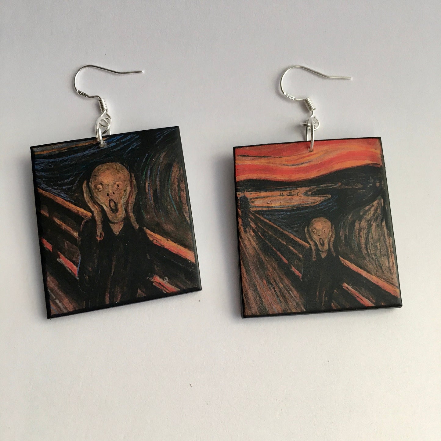 The Scream earrings, Edvard Munch wood earrings. Artsy girl style. Cool gift for her.