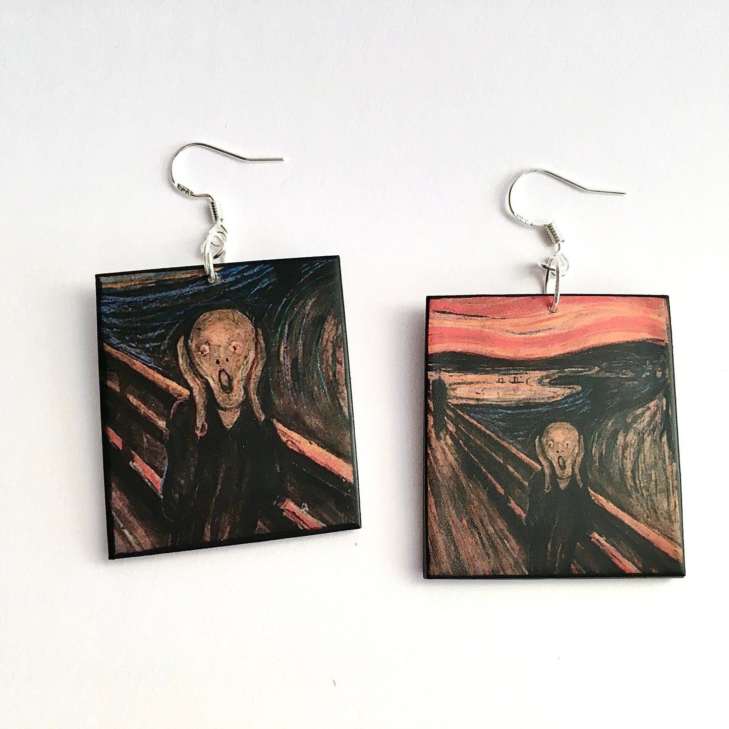 The Scream earrings, Edvard Munch wood earrings. Artsy girl style. Cool gift for her.