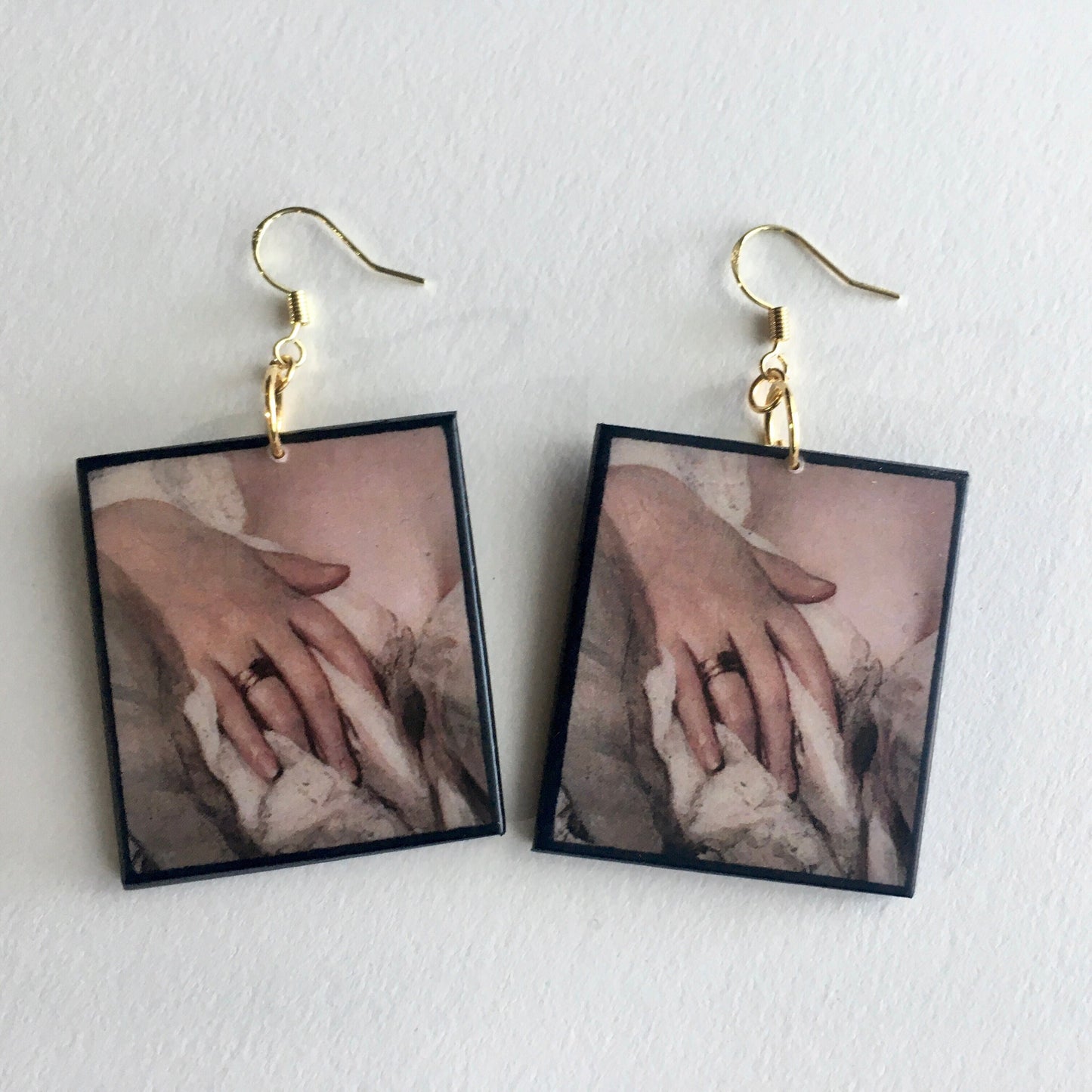Sensual woman, Valentine gift, wooden earrings. Rococo art.