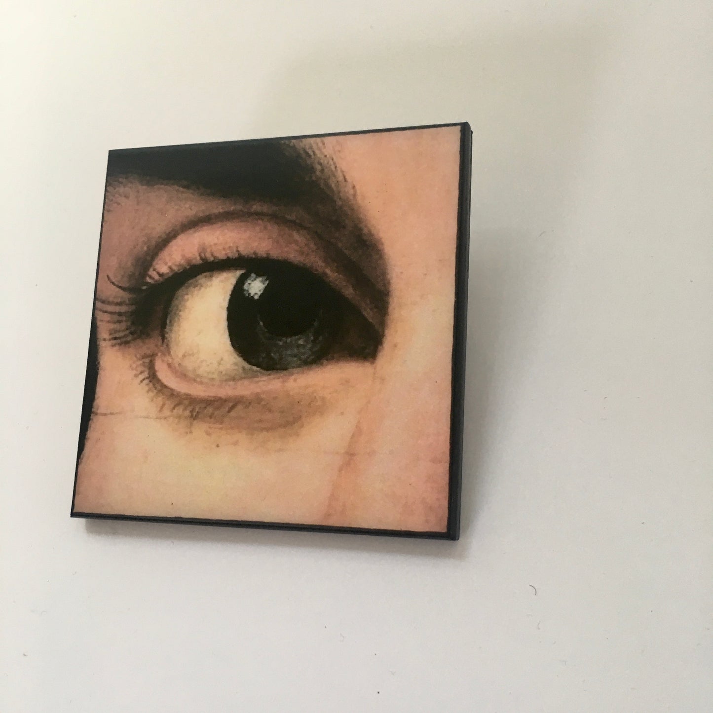 Renaissance eye detail, large wood brooch
