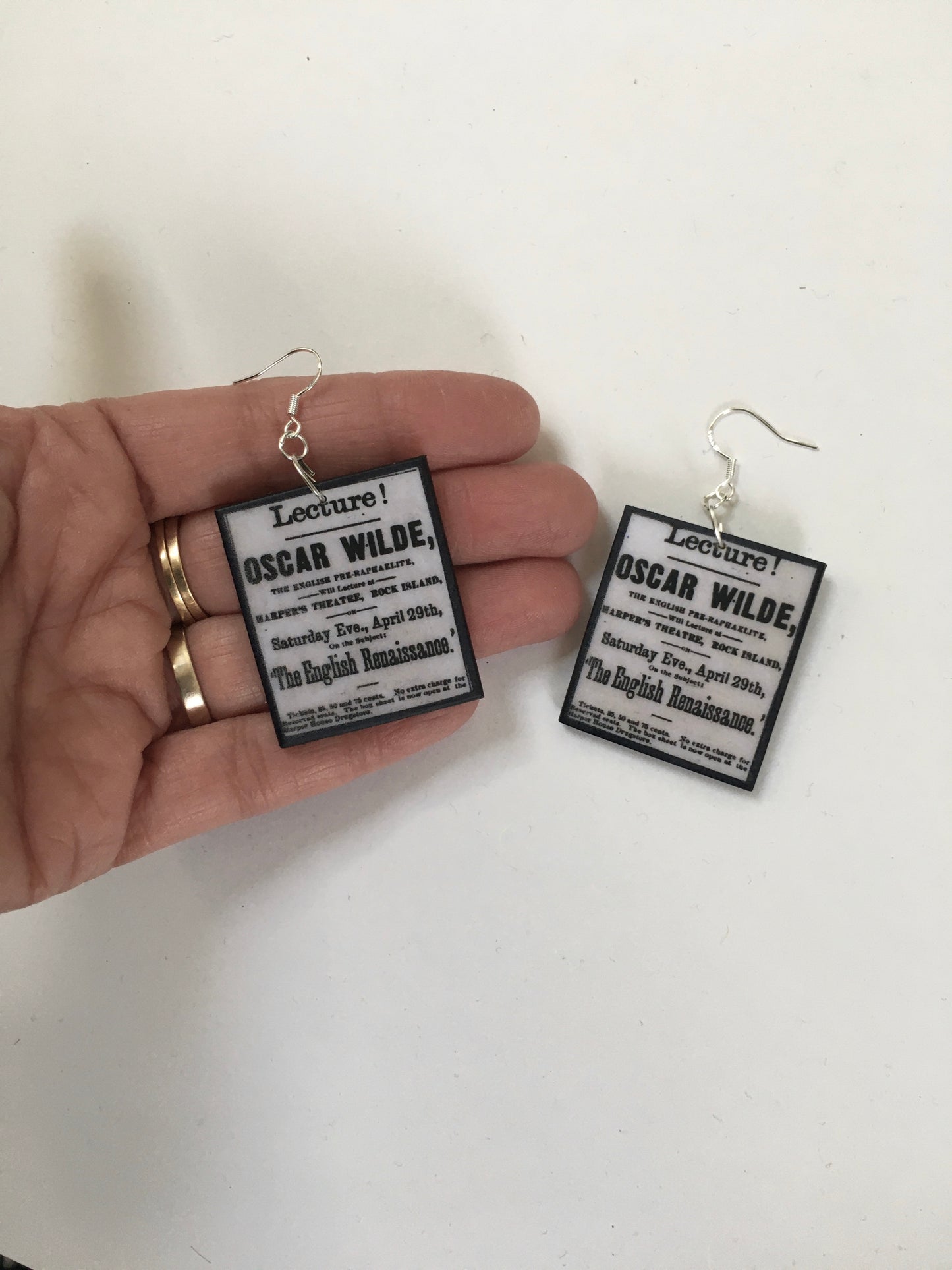 Oscar Wilde at Harper’s Theatre art earrings